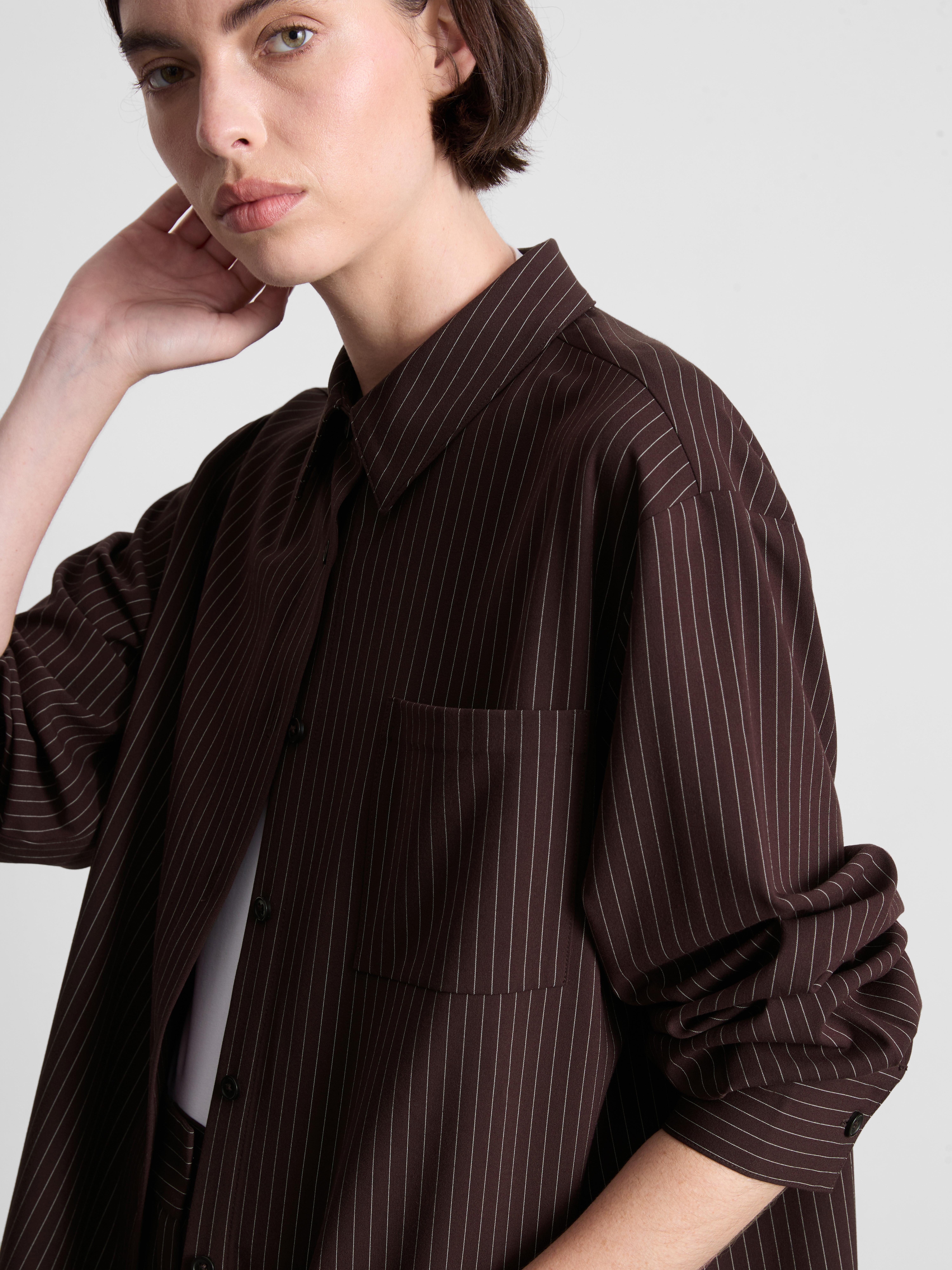 Oversized Pinstripe Shirt - Burgundy