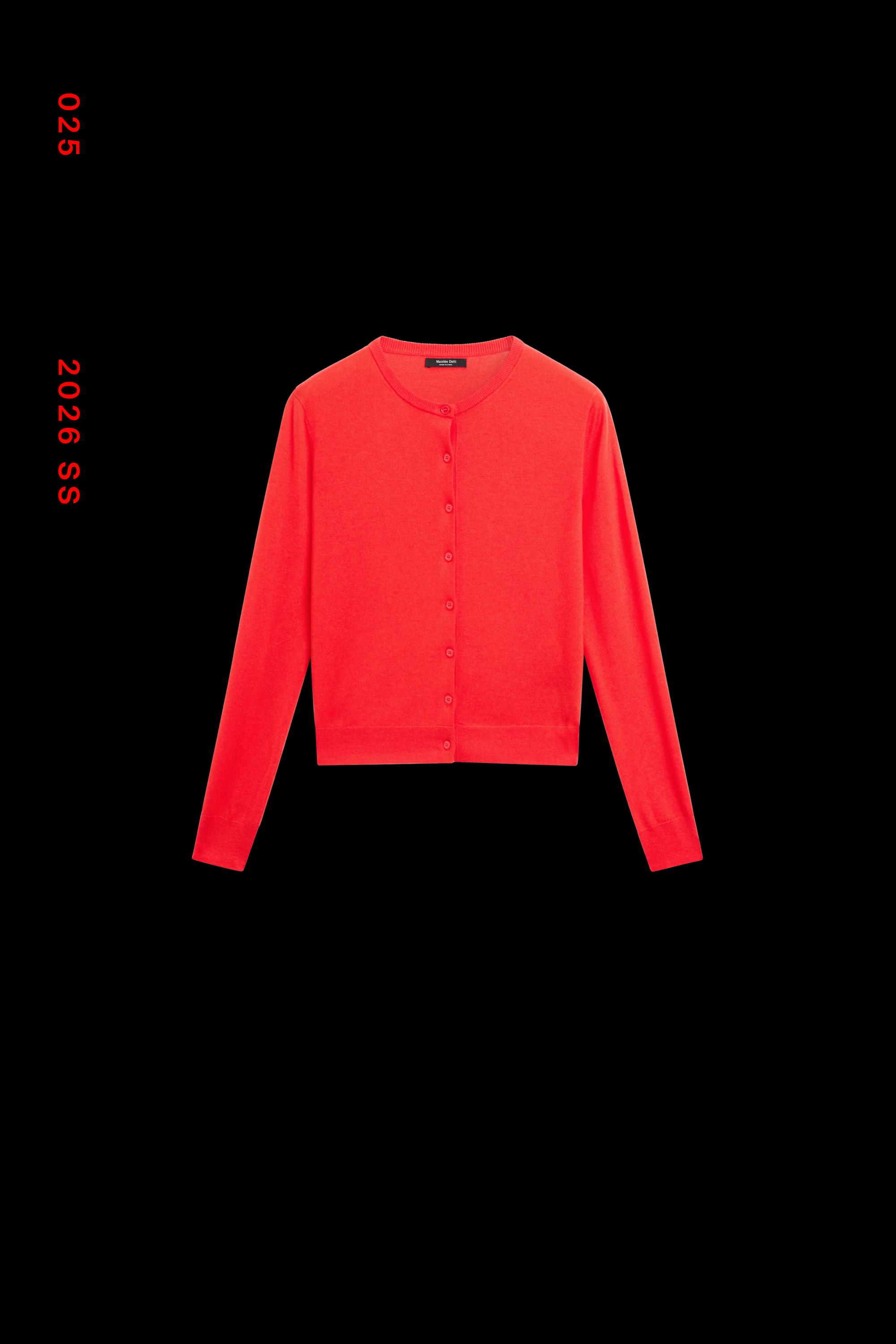 Fine-knit round neck cardigan - ORANGE