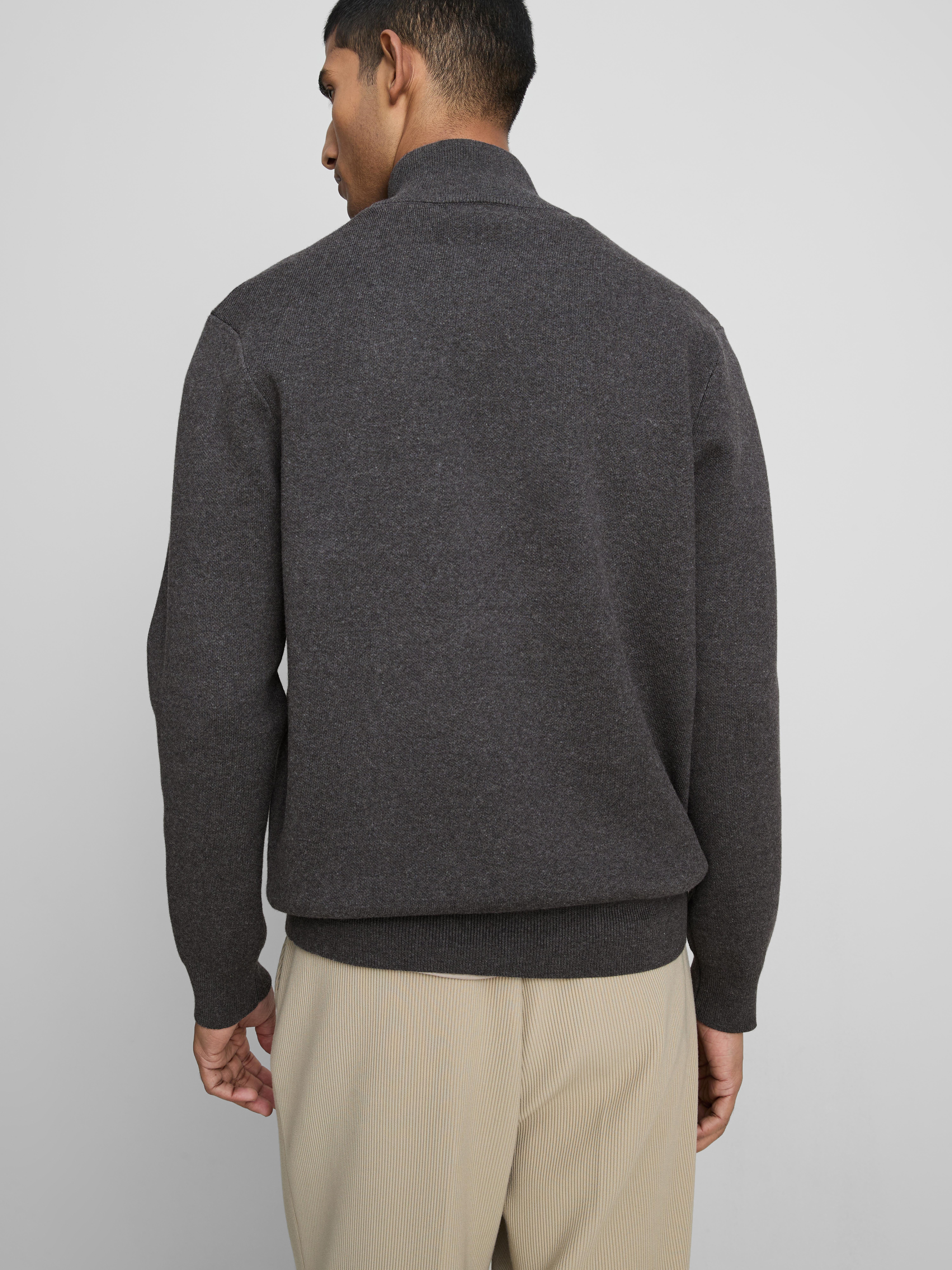 Zip Neck Knitted Sweater - Charcoal