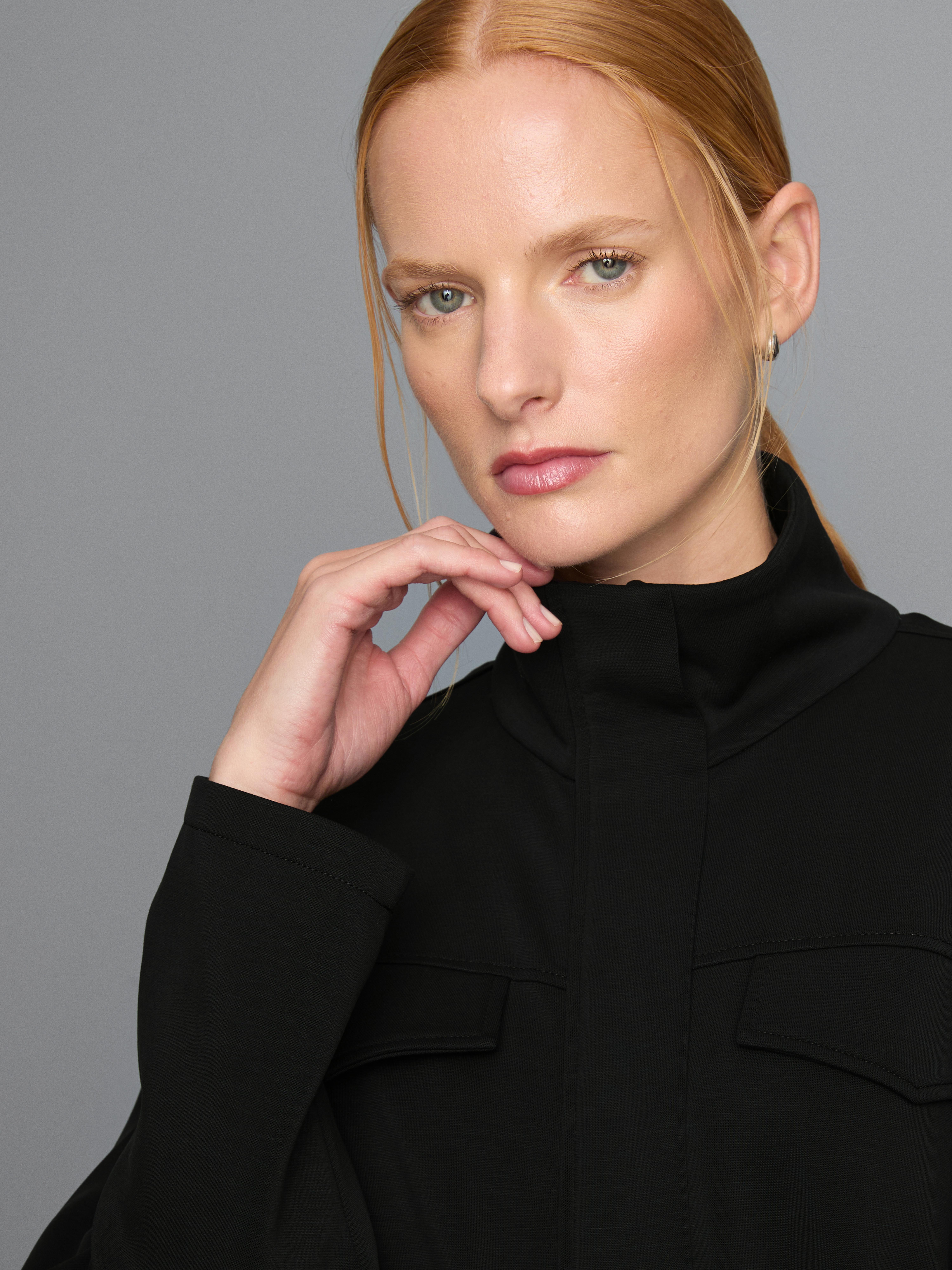 Modal Blend Cinched Track Top - Black