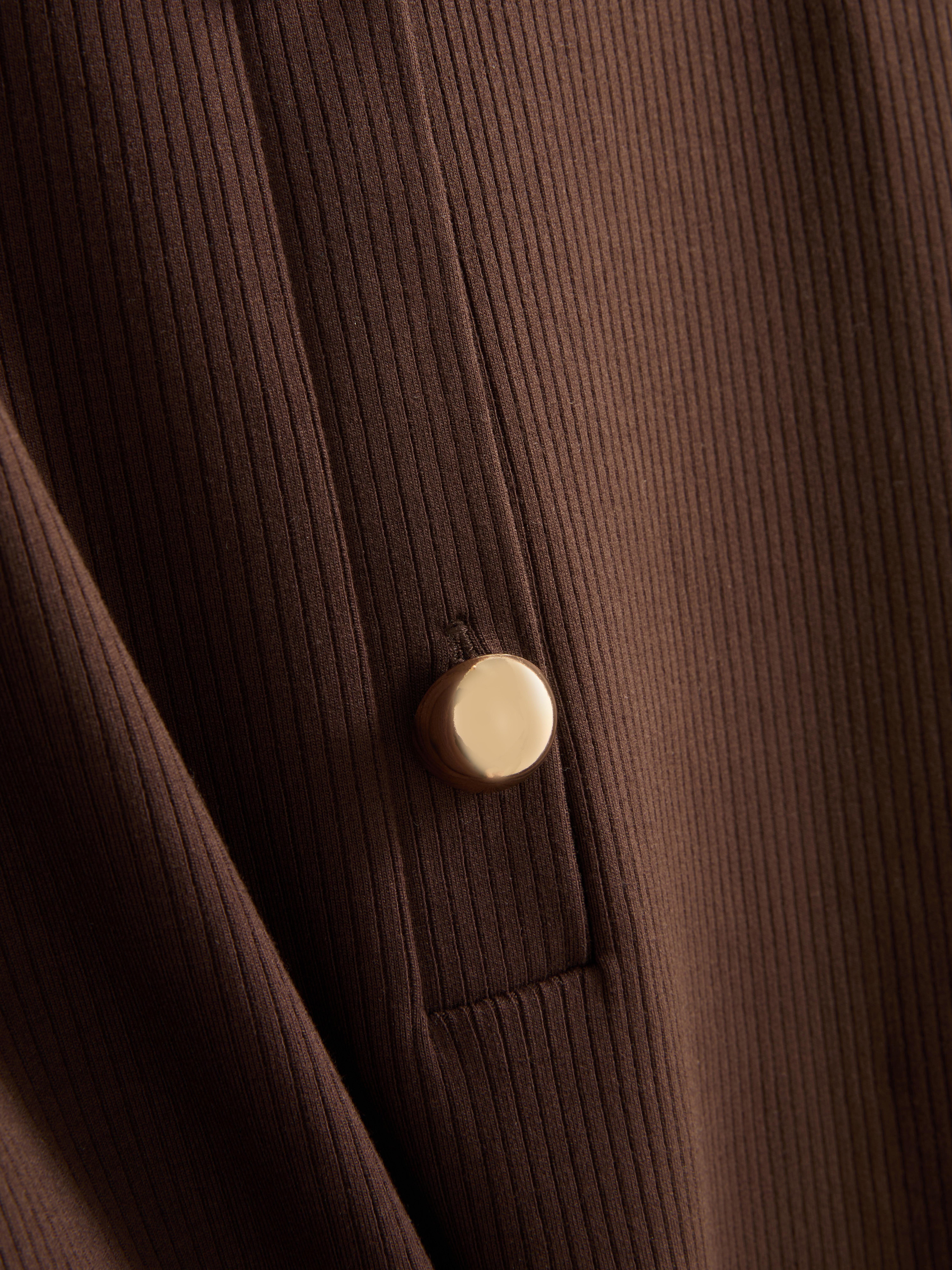 Ribbed Button-Detail Midi Dress - Chocolate