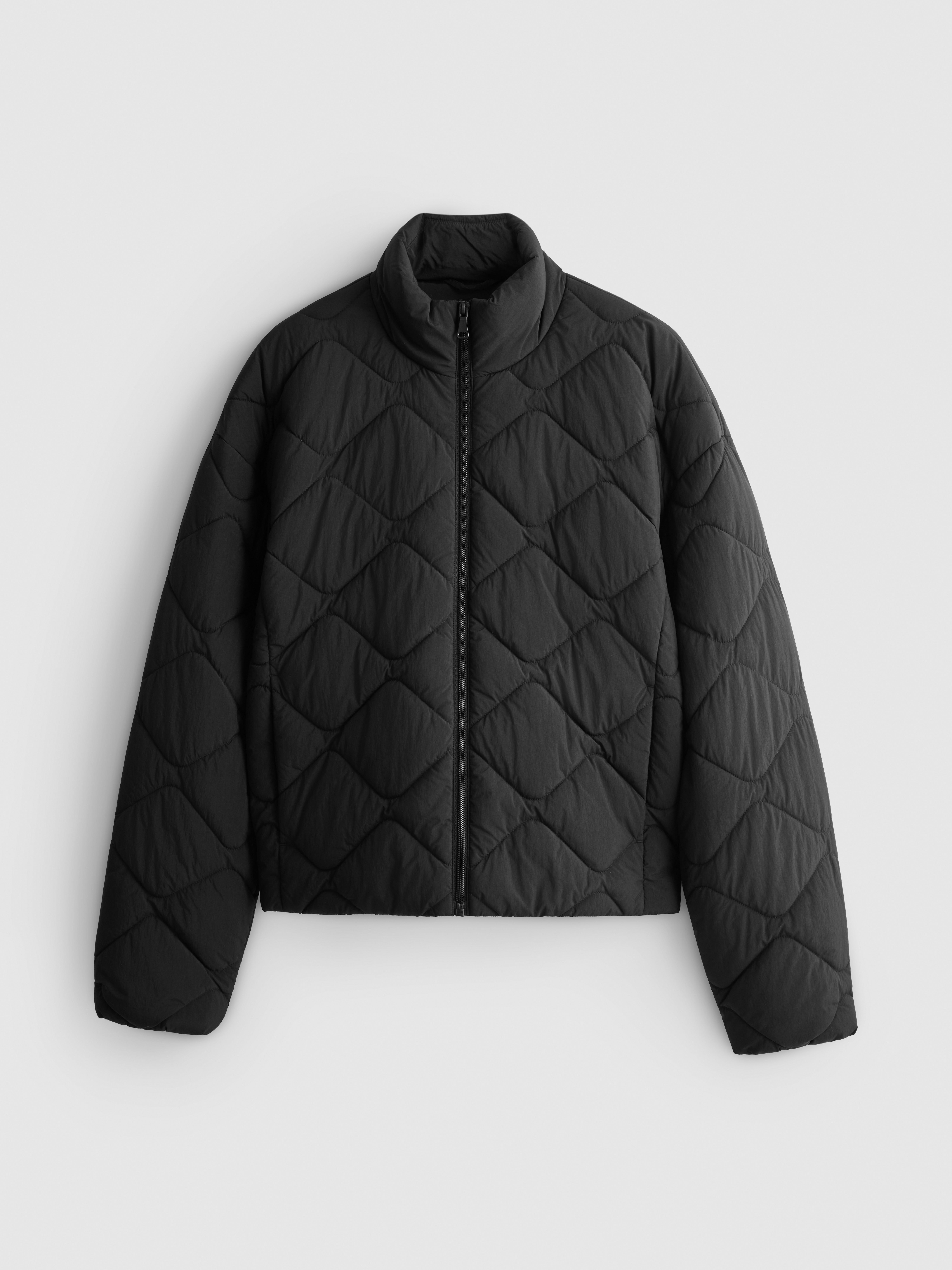 Quilted Funnel Neck Jacket - Black