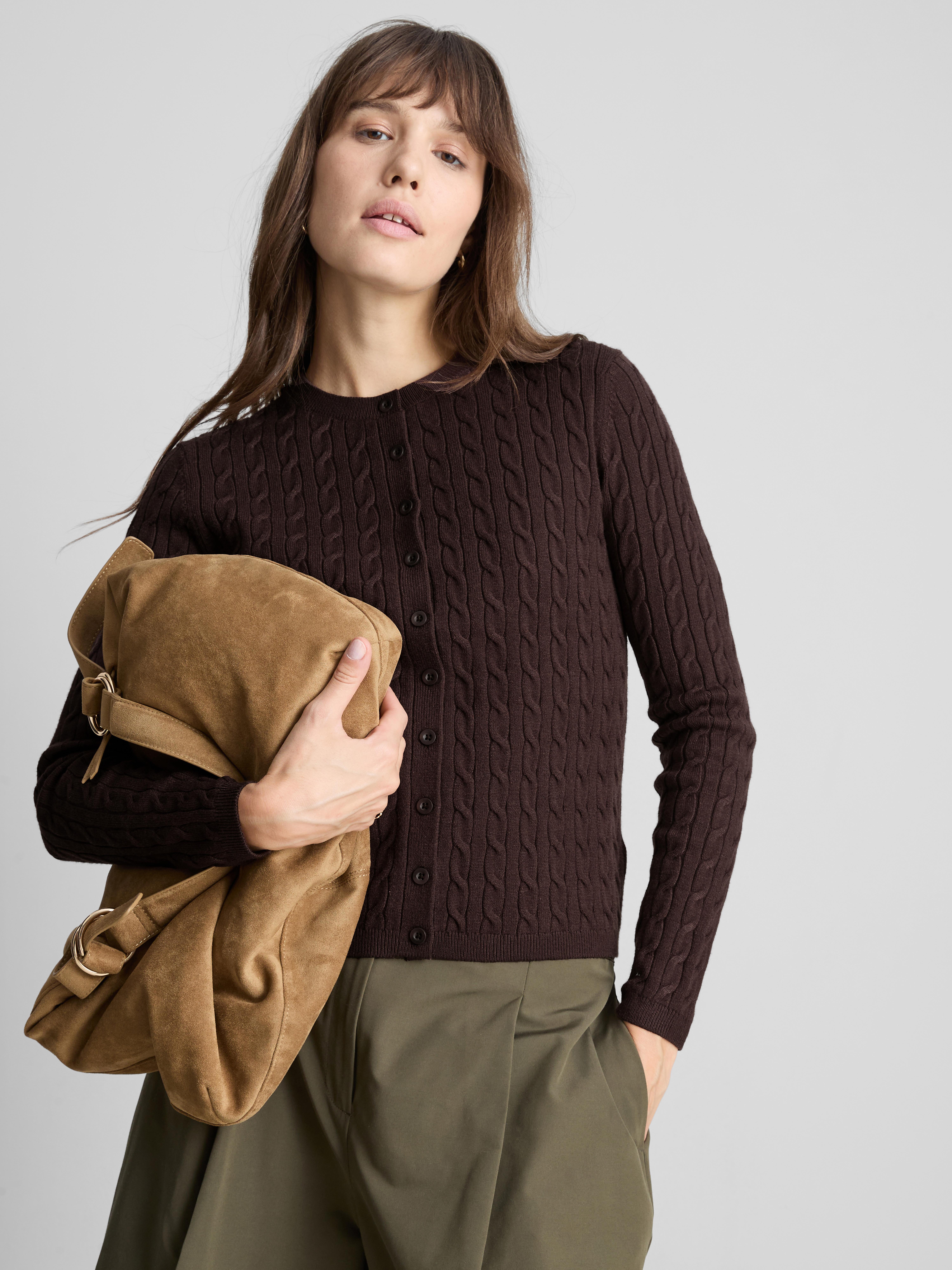 Cable Knit Cardigan - Brown