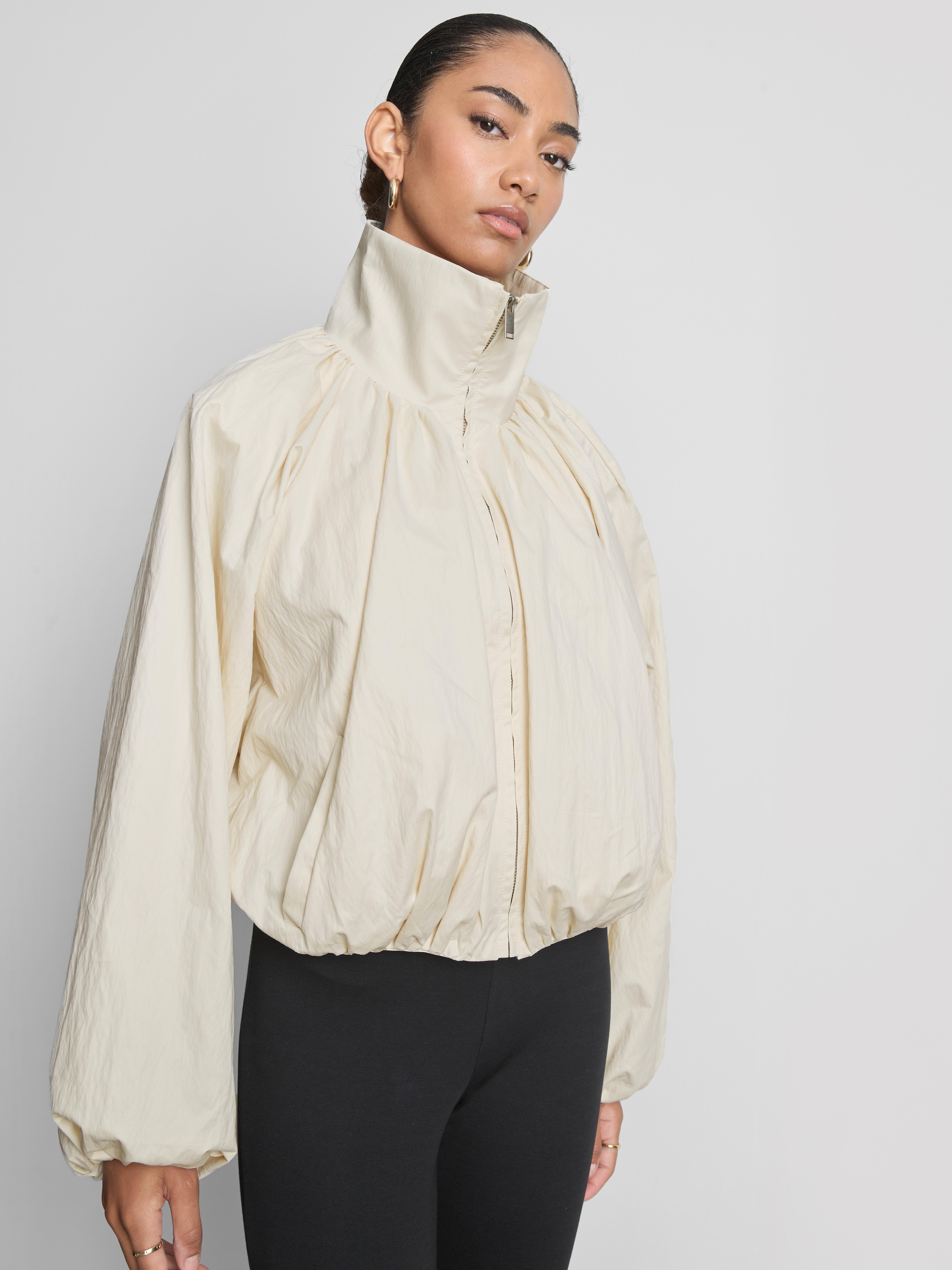 Ruched High-Neck Jacket - Ivory