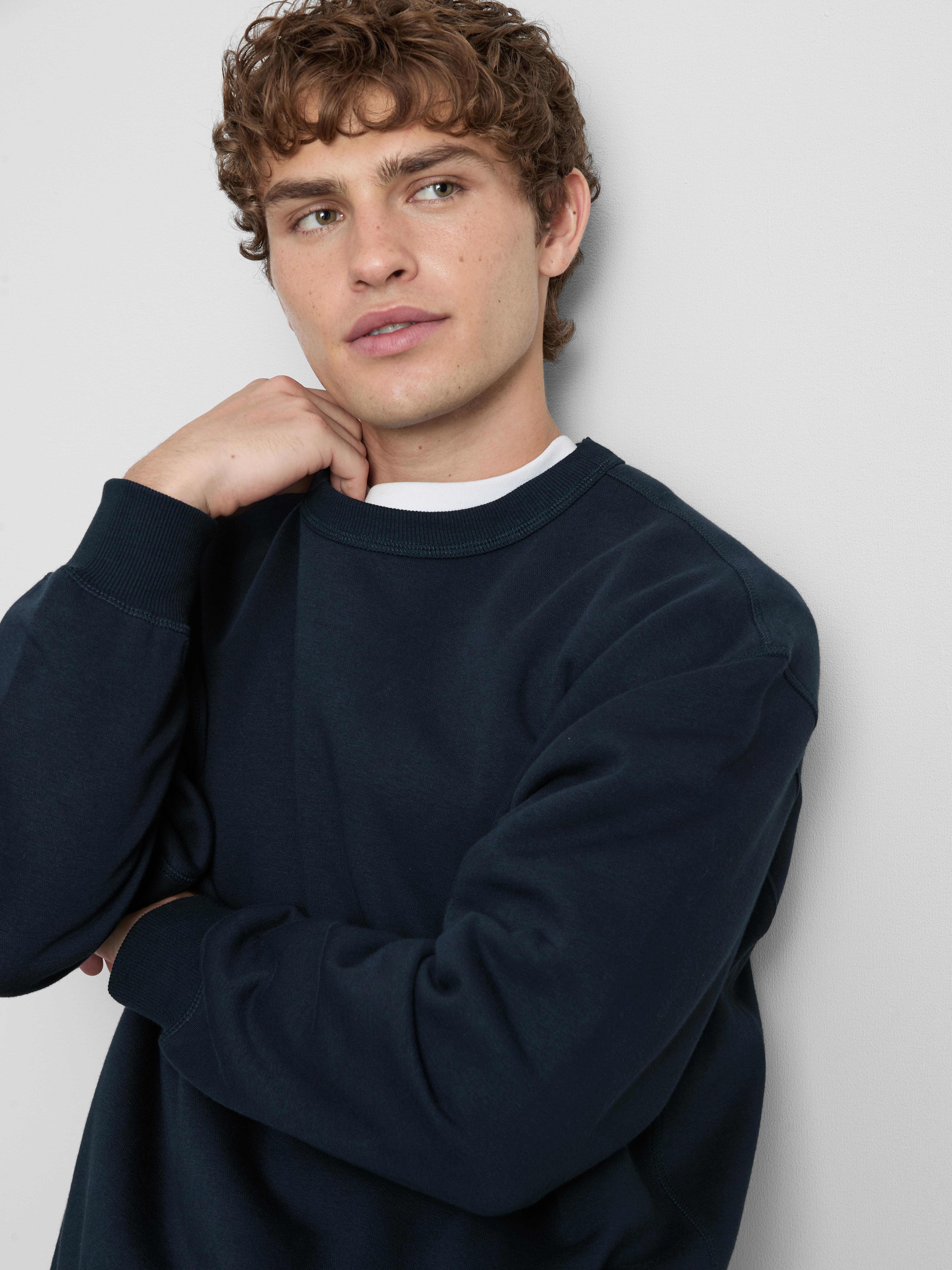 Cotton Rich Oversized Crew Neck Sweatshirt - Navy