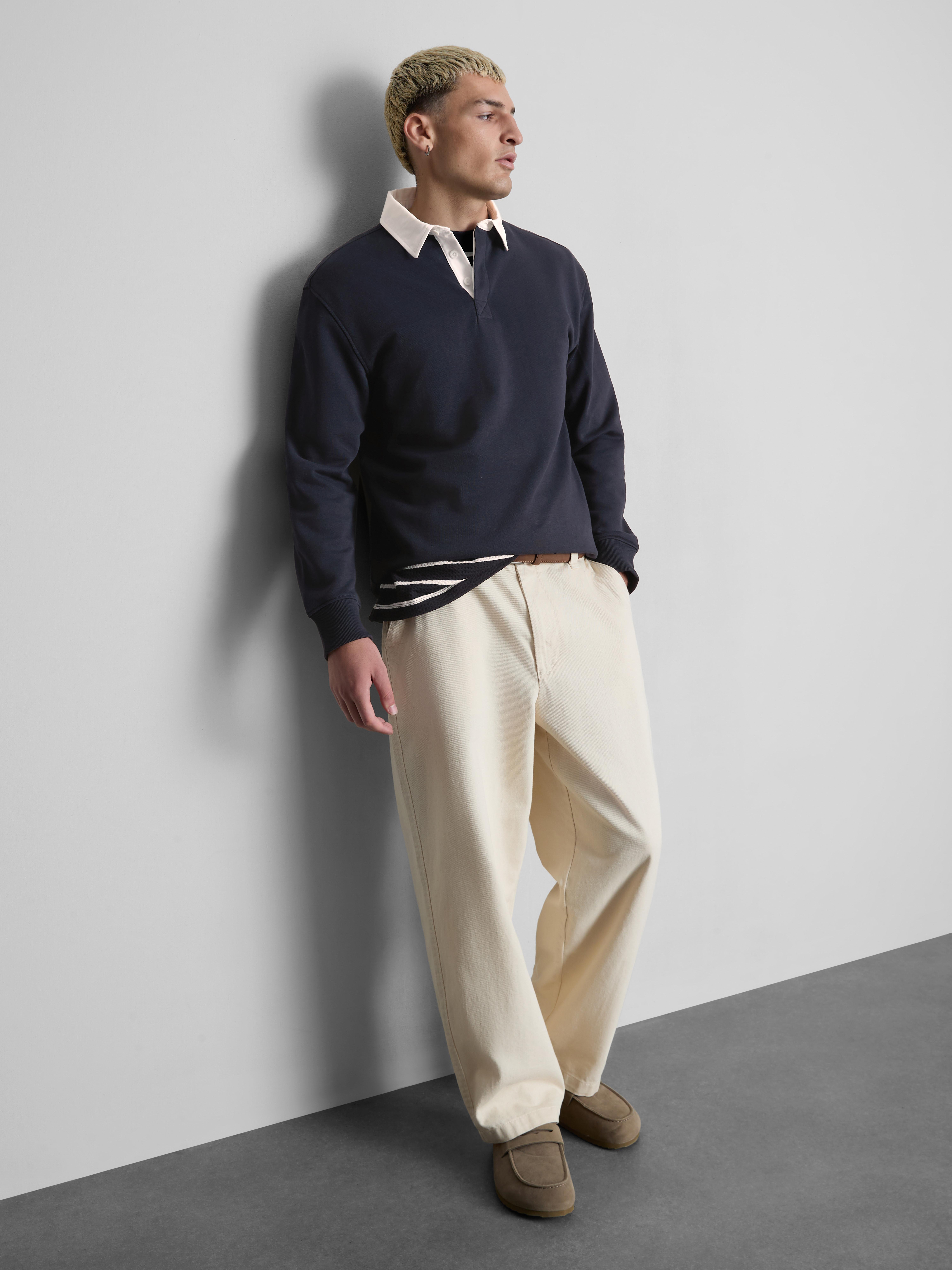 Cotton-Rich Oversized Collared Shirt - Navy