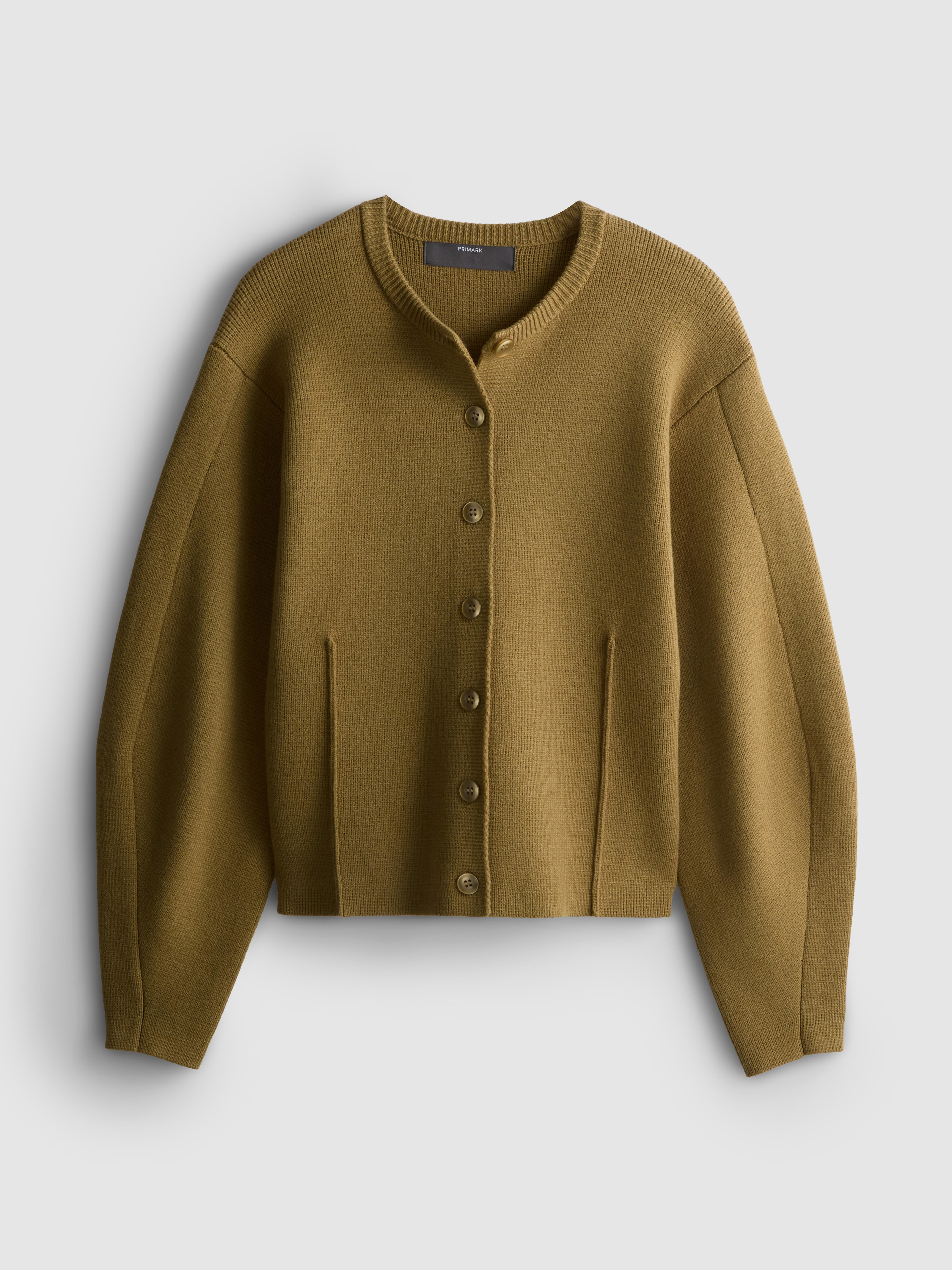 Sculpted Roundneck Cardigan - Olive