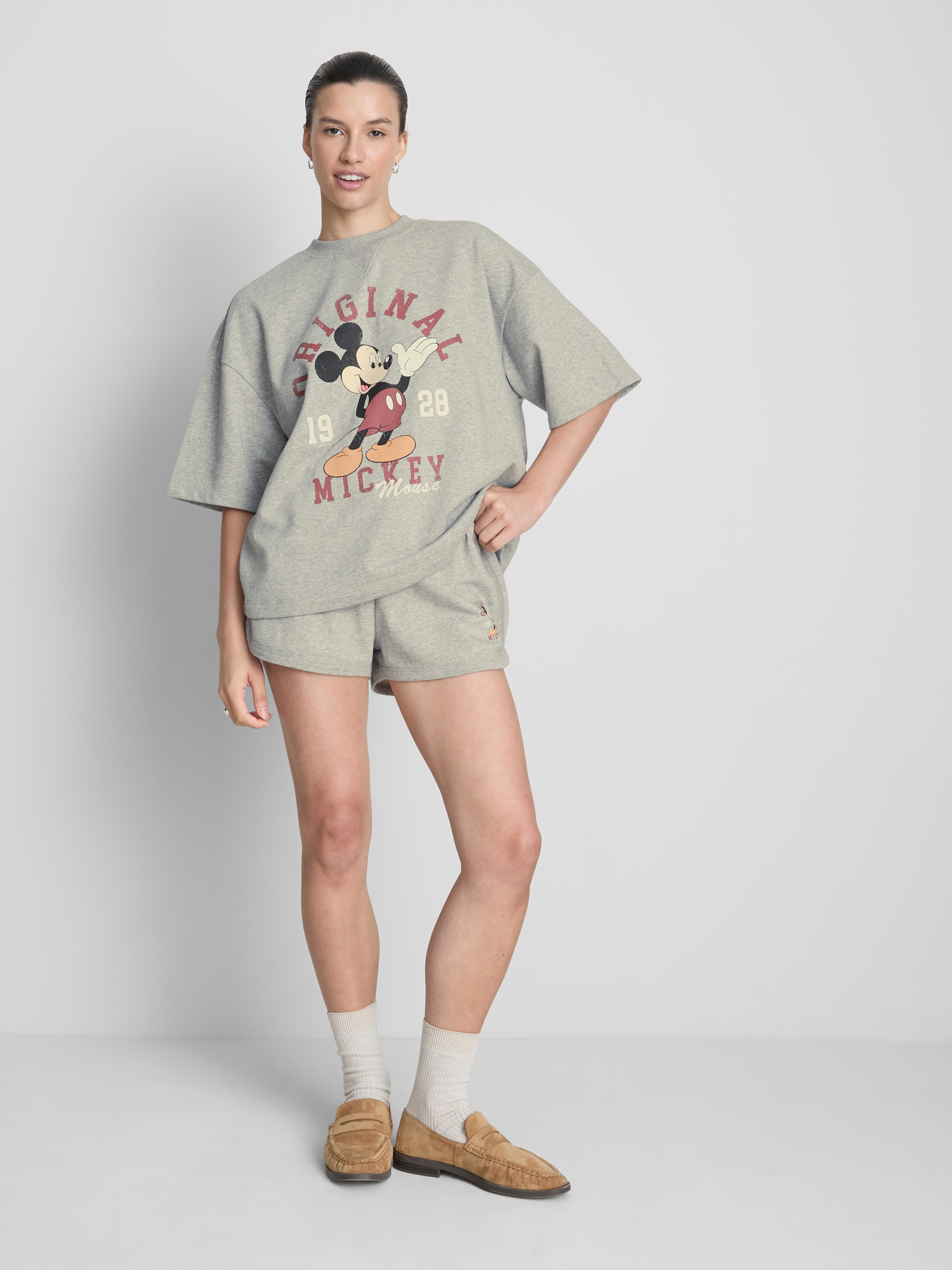 Disney's Mickey Mouse Cotton Rich Short Sleeve Sweatshirt - Gray Heather