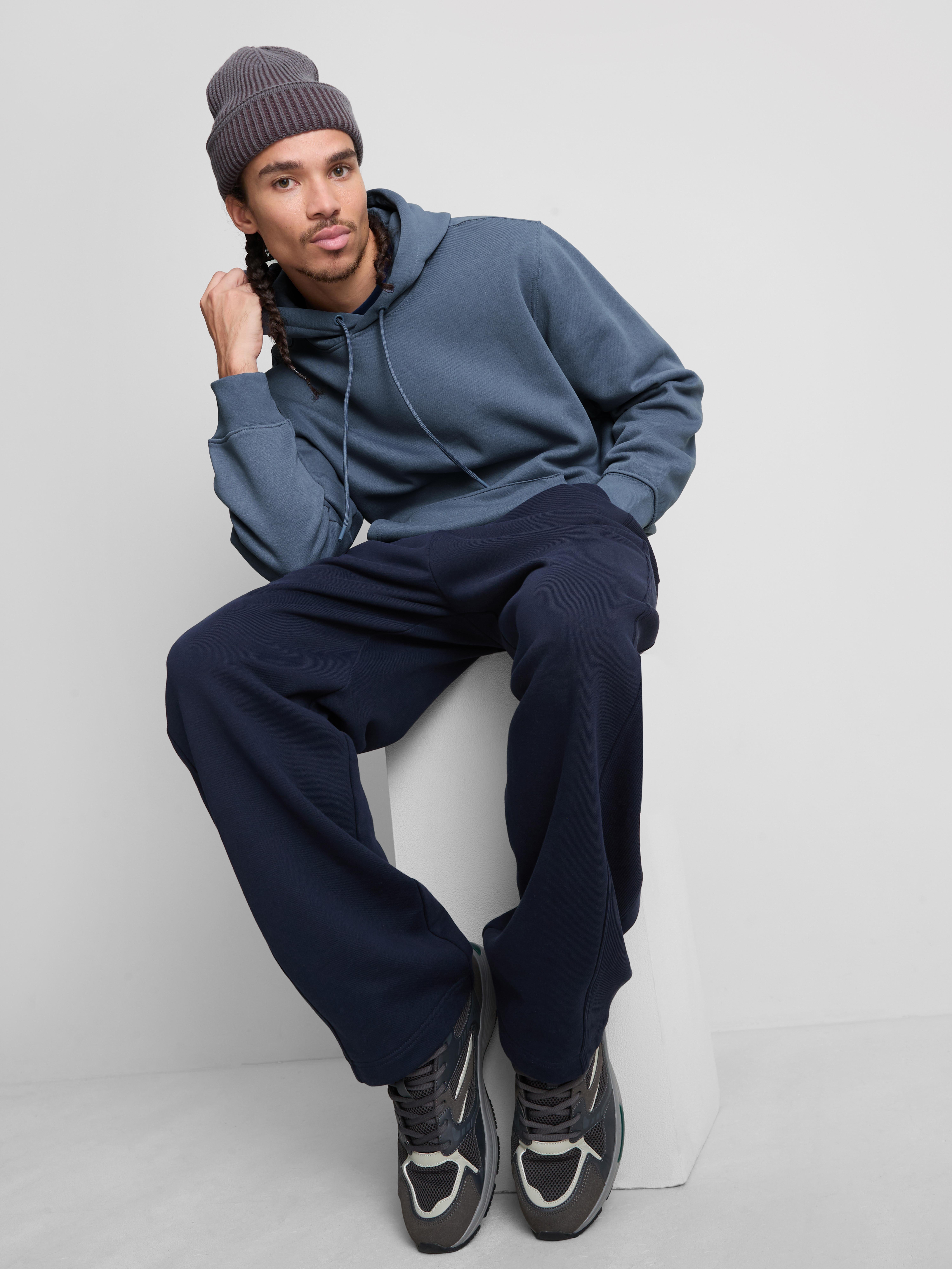 Cotton Blend Overhead Hoodie - Blue