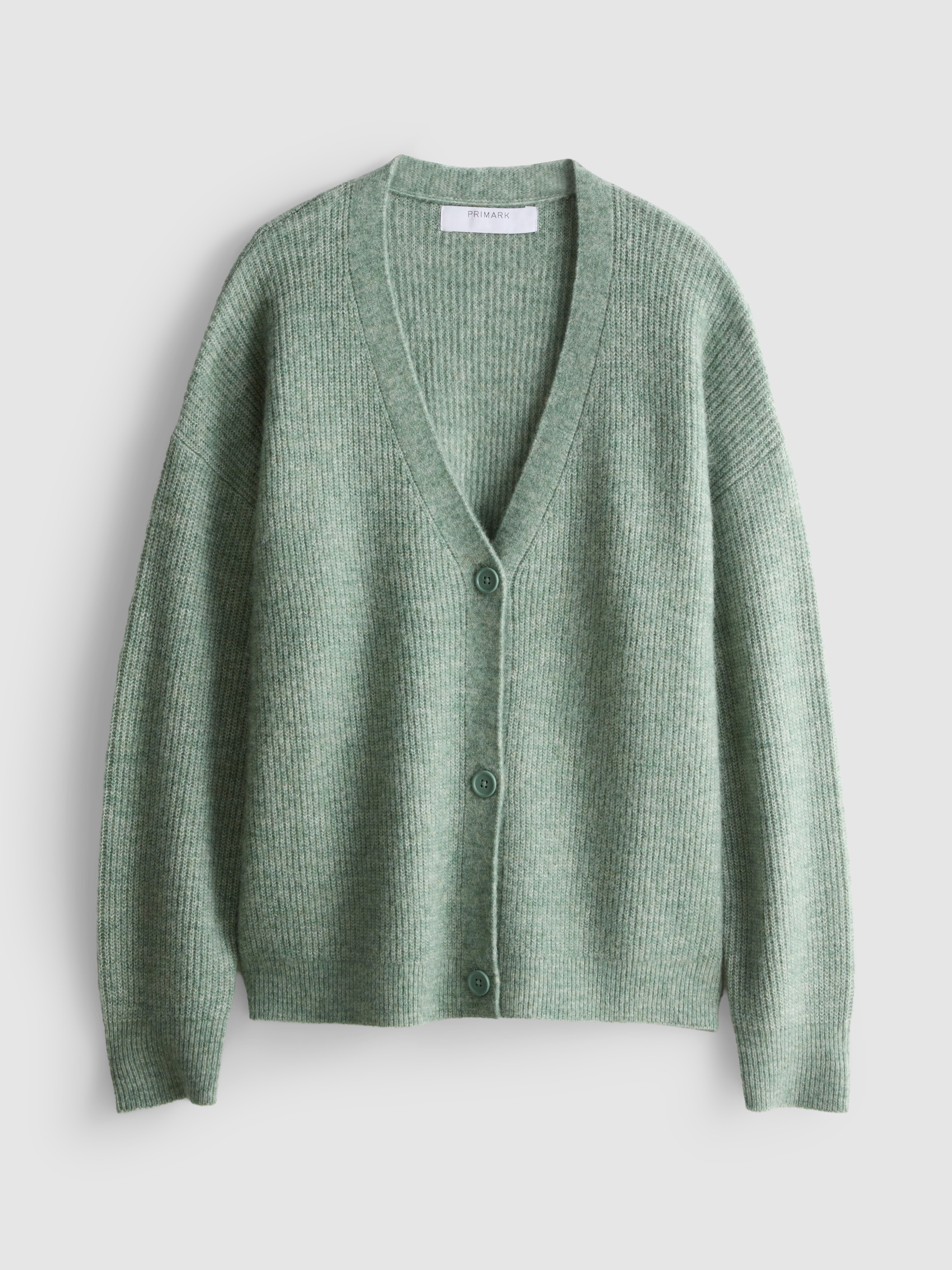 Soft Rib V-Neck Cardigan - Green