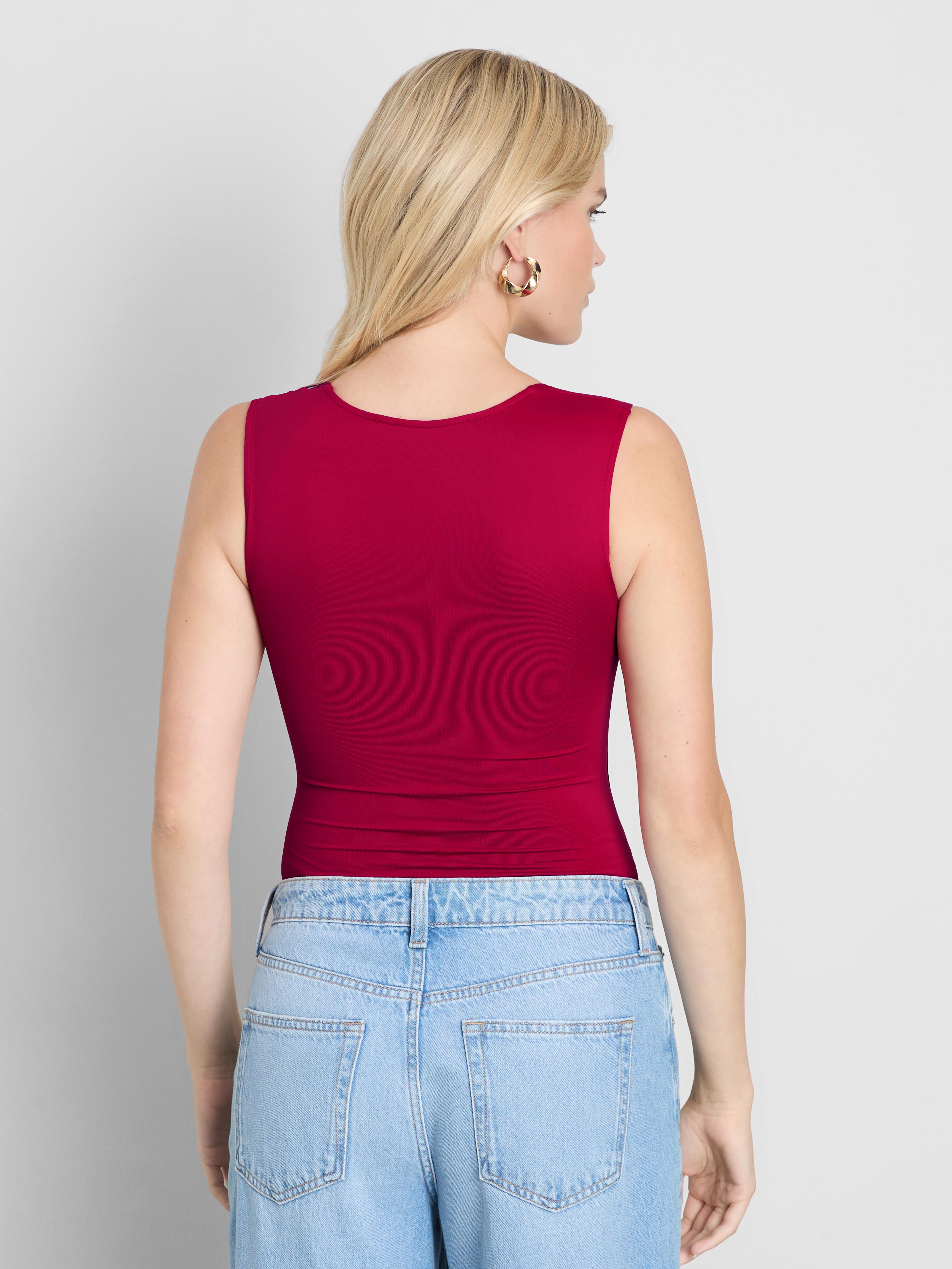 Square Neck Bodysuit - Dark Pink