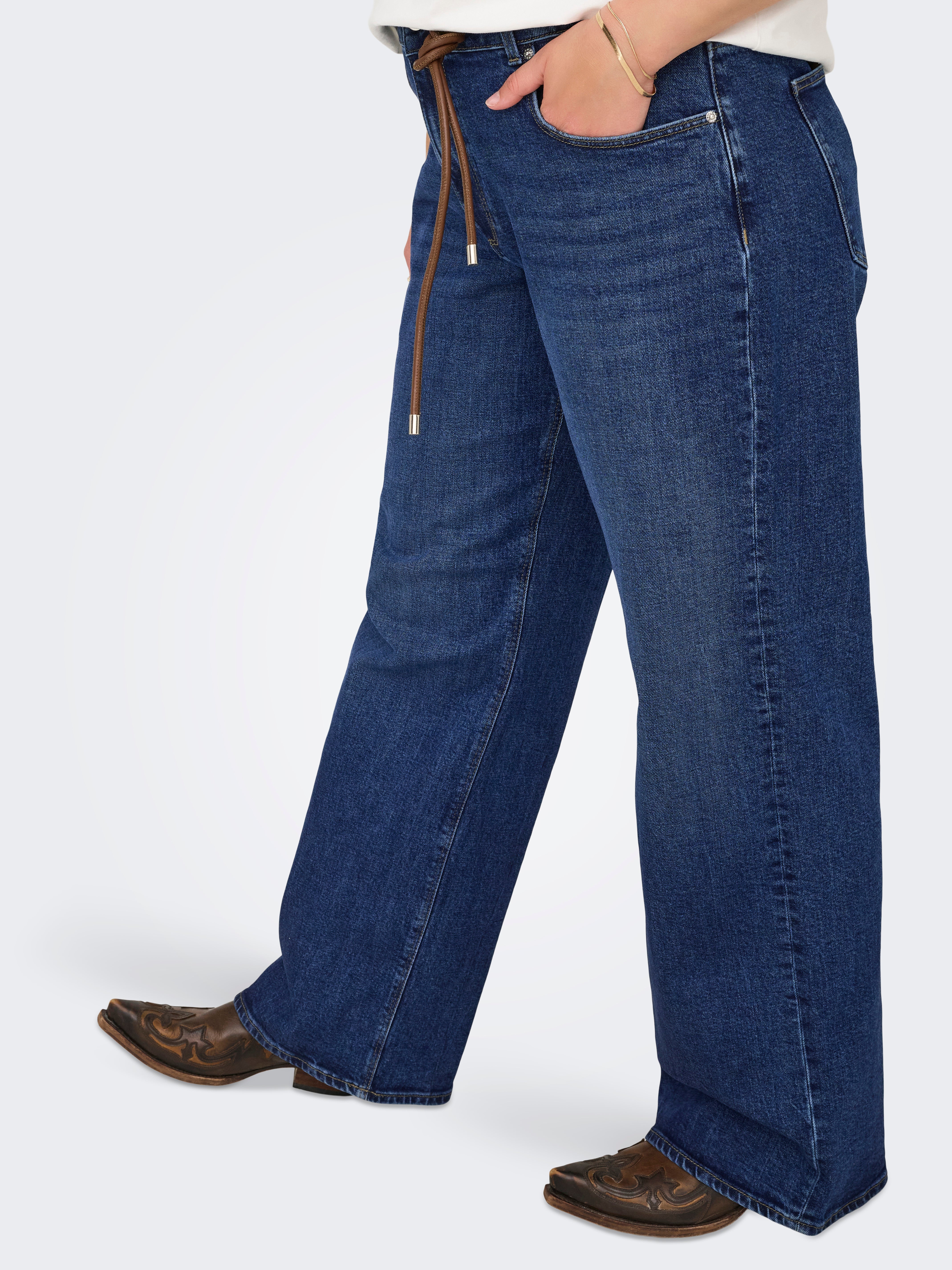 CARJUICY High waist Wide Leg Fit Jeans Dark Blue Denim