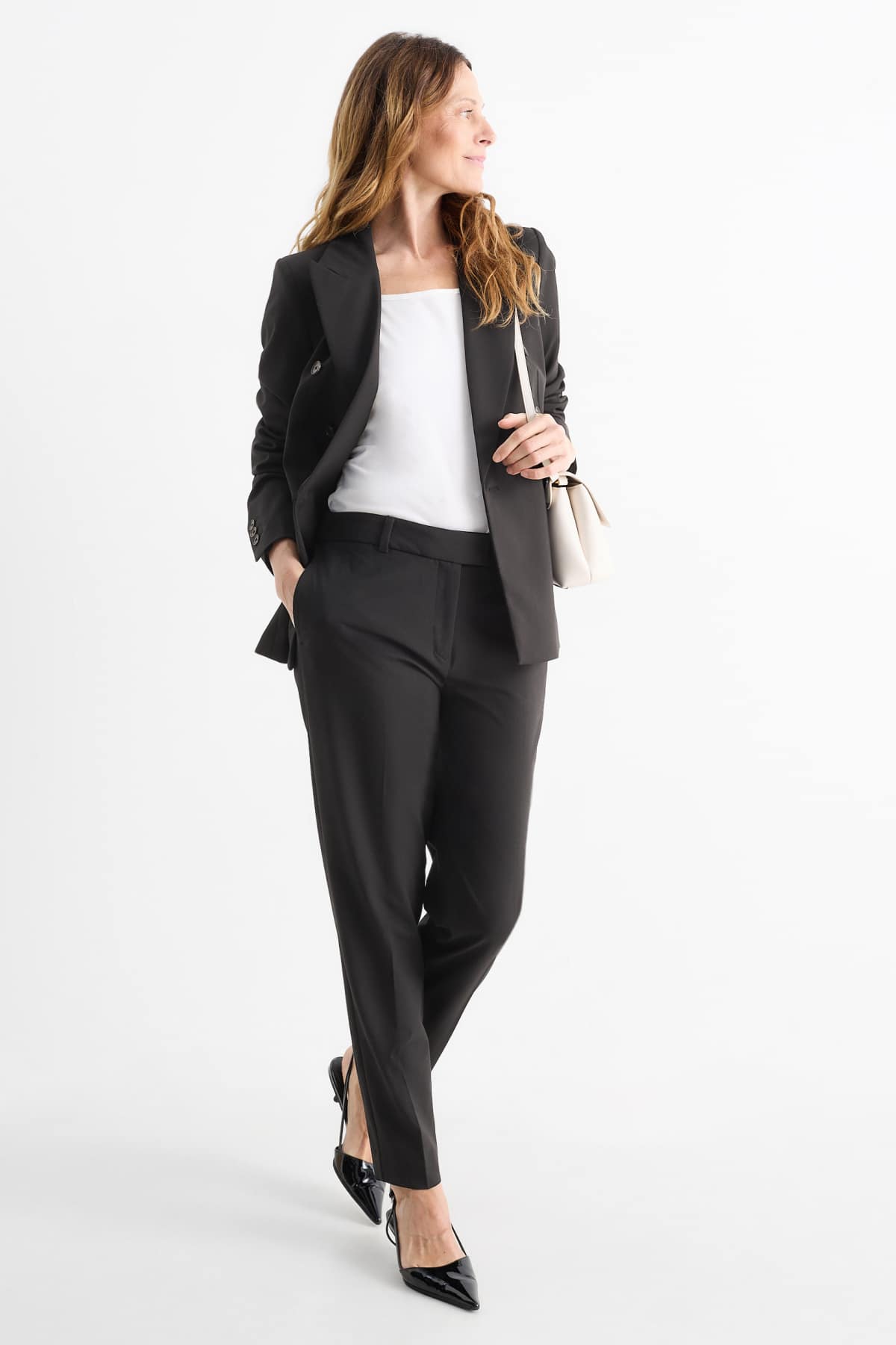Business trousers - mid-rise waist - slim fit - black