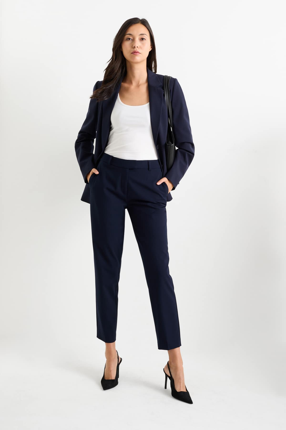 Business trousers - mid-rise waist - slim fit - dark blue