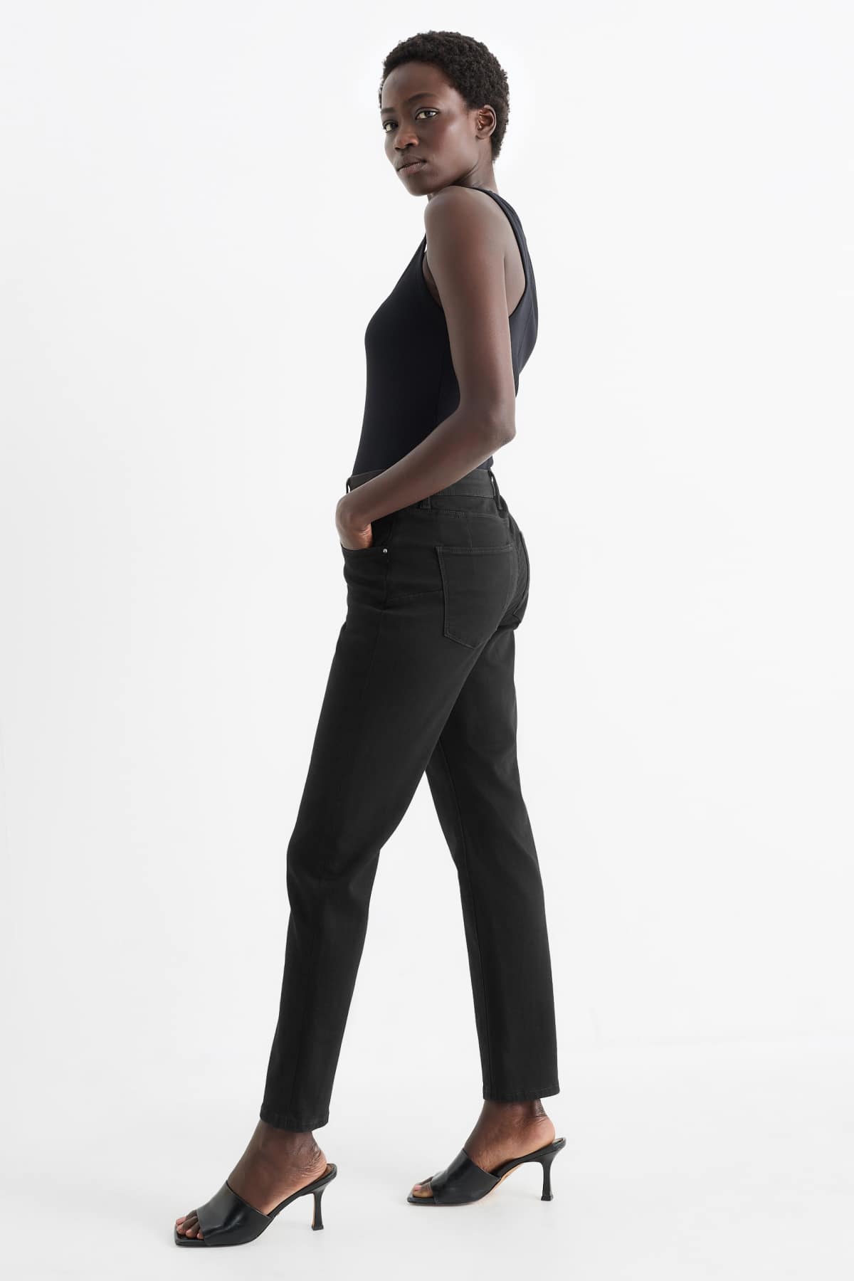 Slim jeans - mid-rise waist - shaping jeans - LYCRA® - black