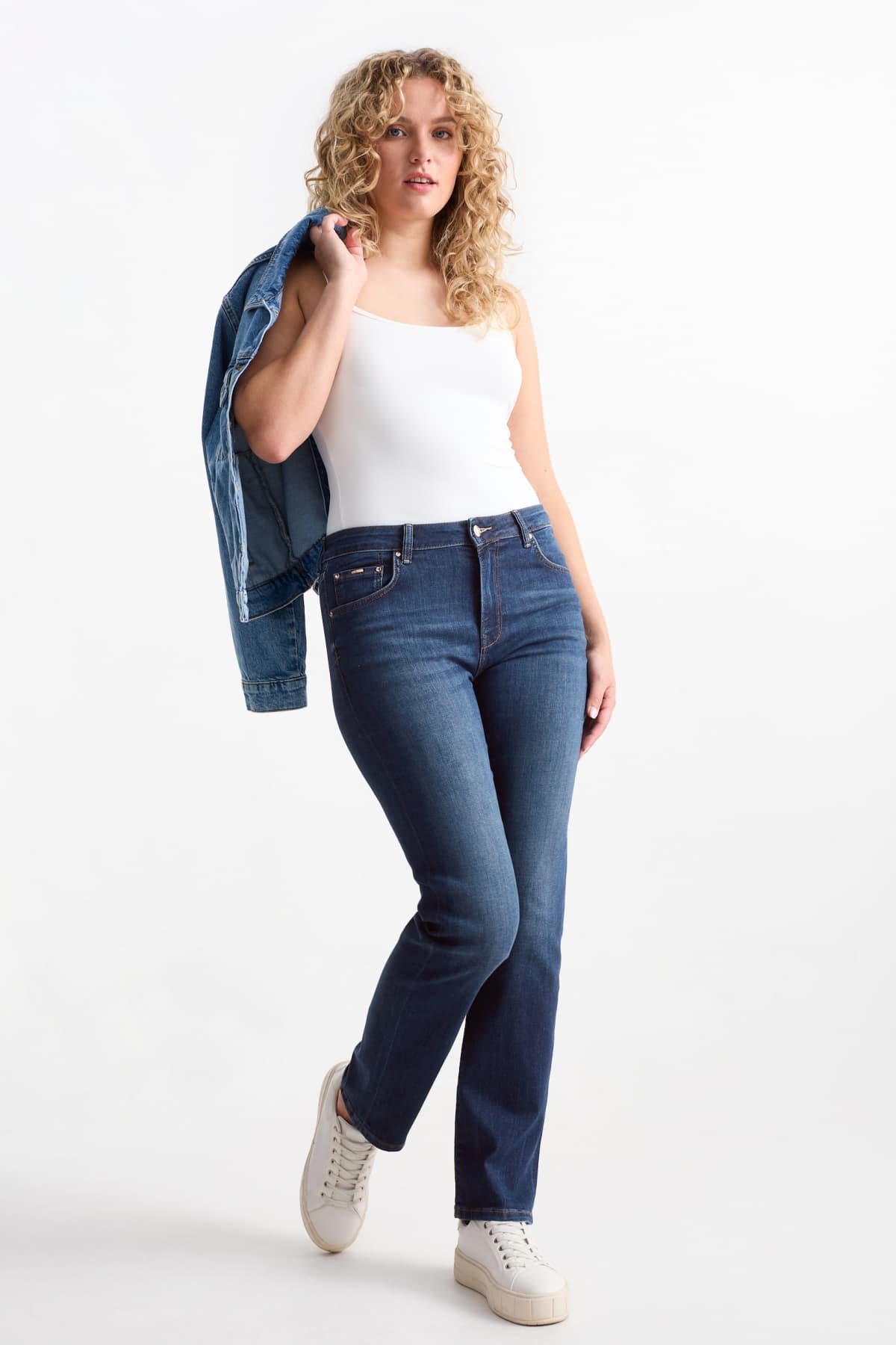Straight jeans - mid-rise waist - LYCRA® - blue denim