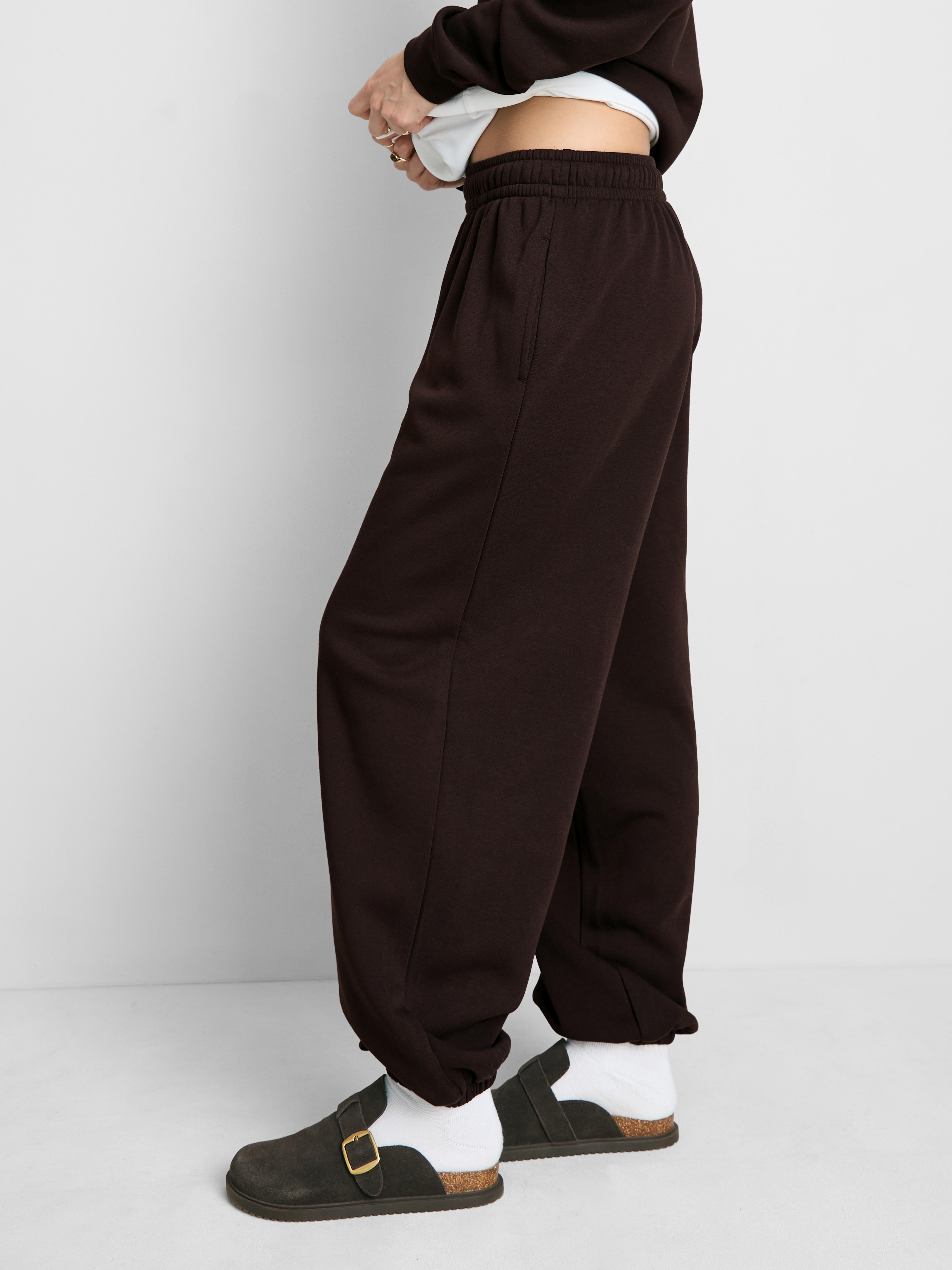 Cotton Blend Cuffed Joggers - Chocolate