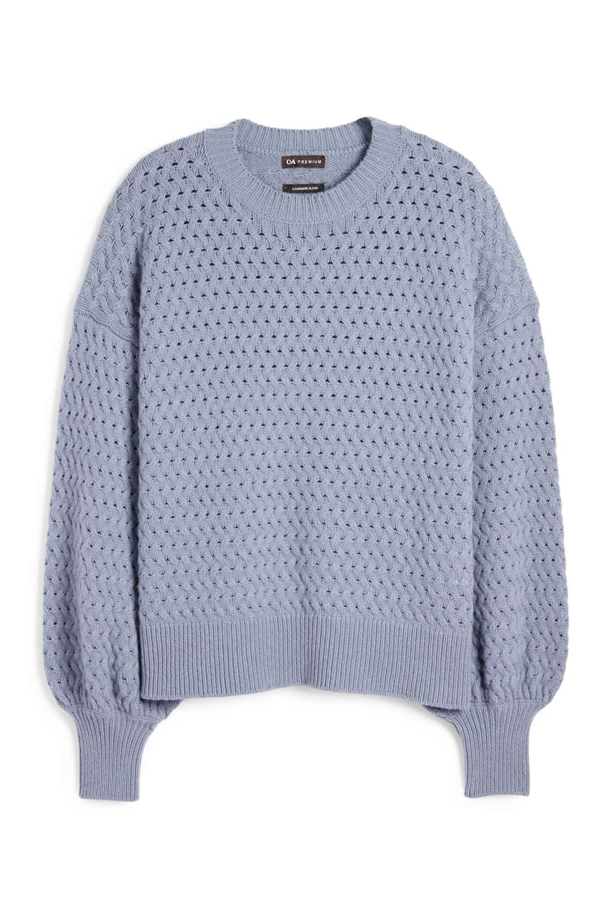 Cashmere jumper - cable knit pattern - blue