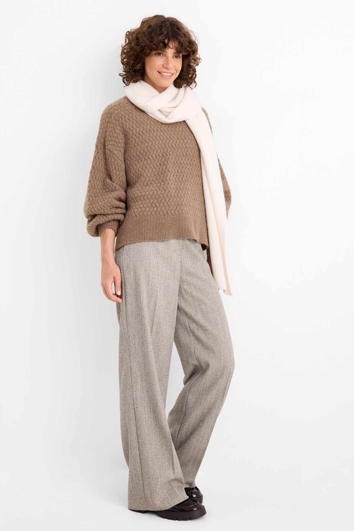 Cashmere jumper - cable knit pattern - brown
