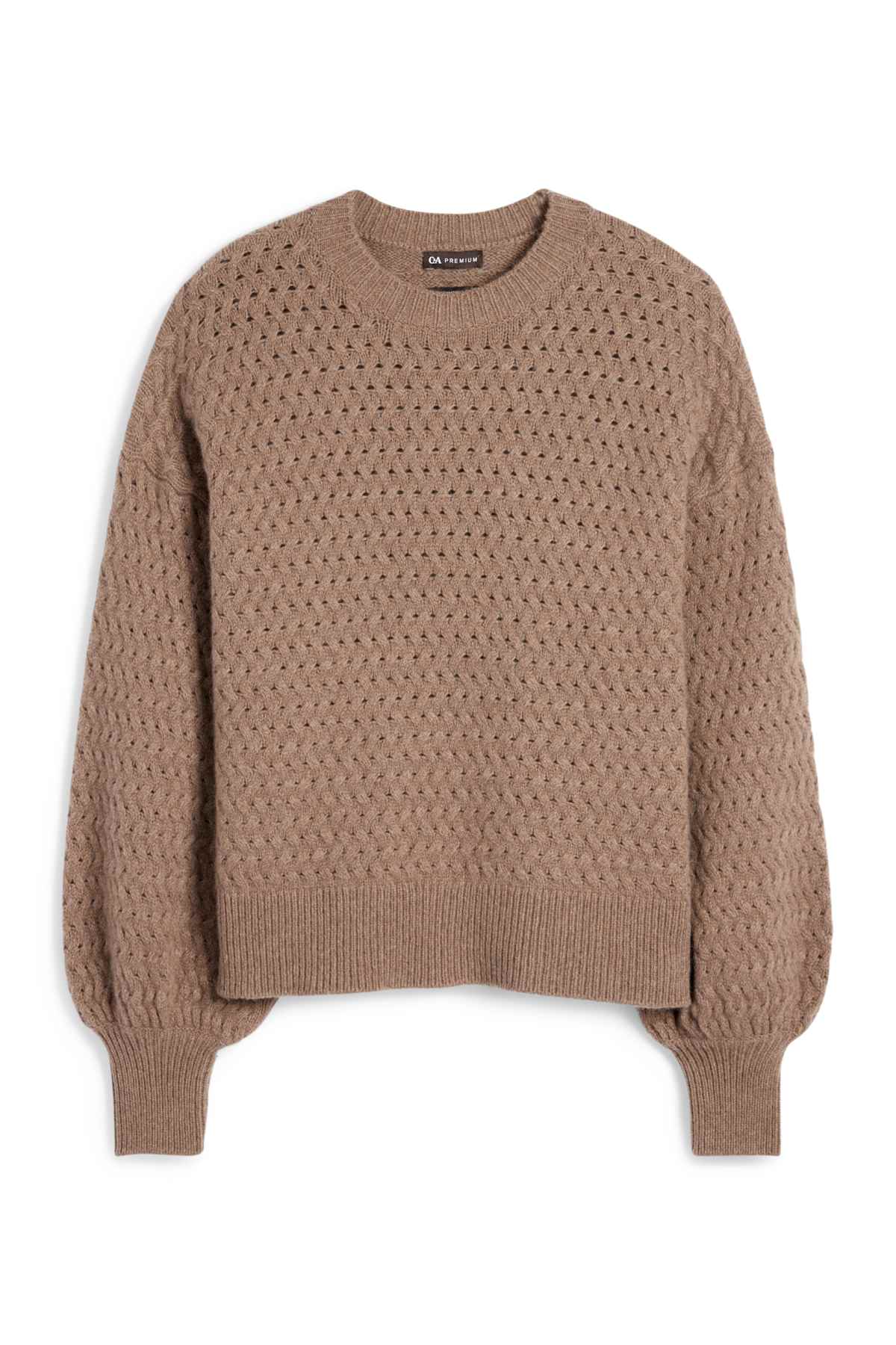 Cashmere jumper - cable knit pattern - brown
