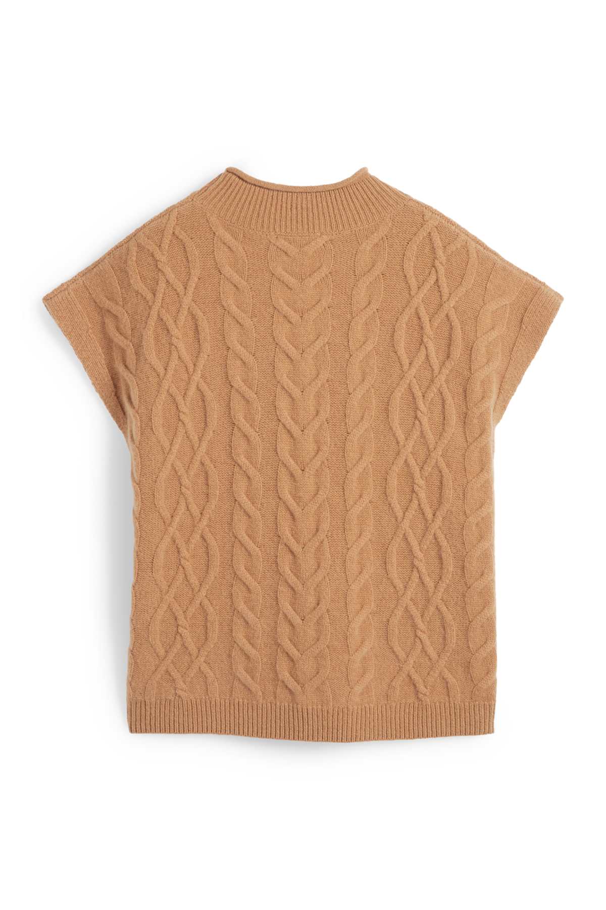 Knitted jumper with cashmere content - short sleeve - wool blend - light brown