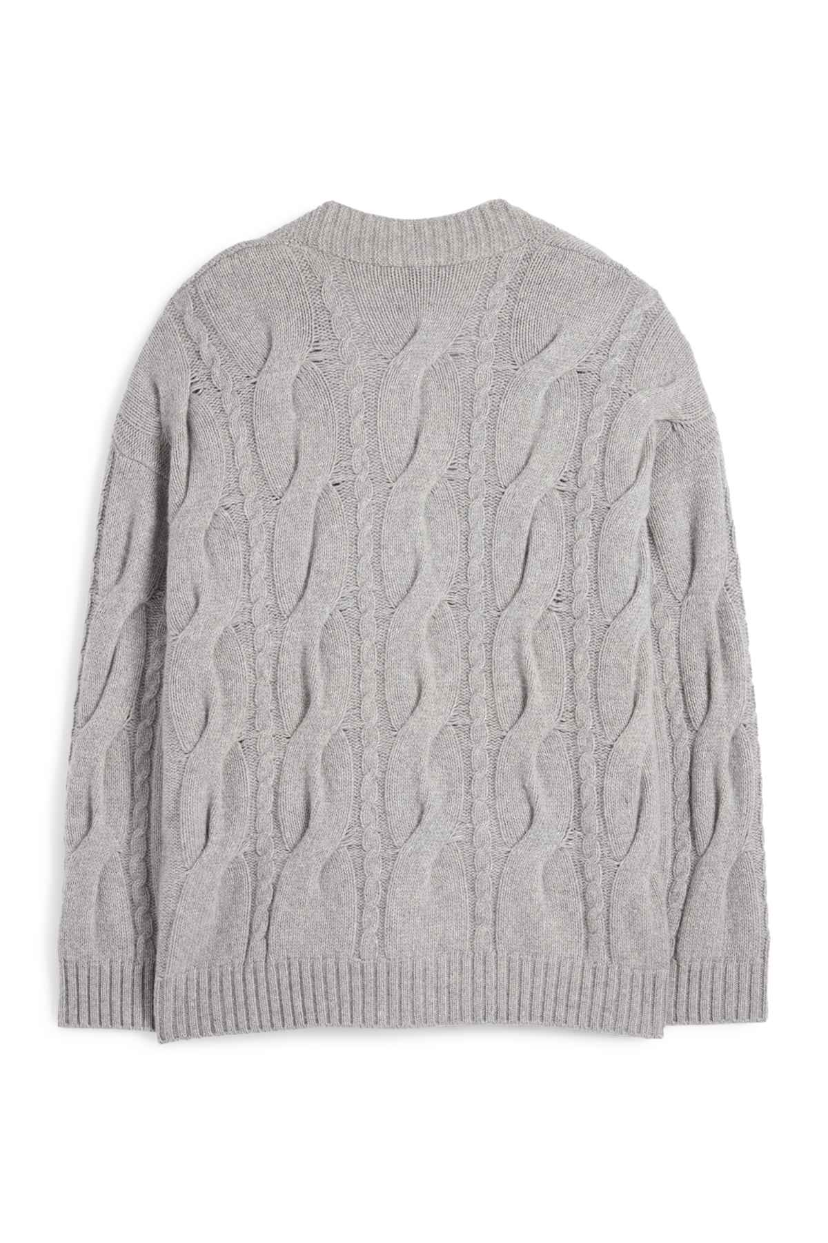 Cashmere cardigan - cable knit pattern - gray