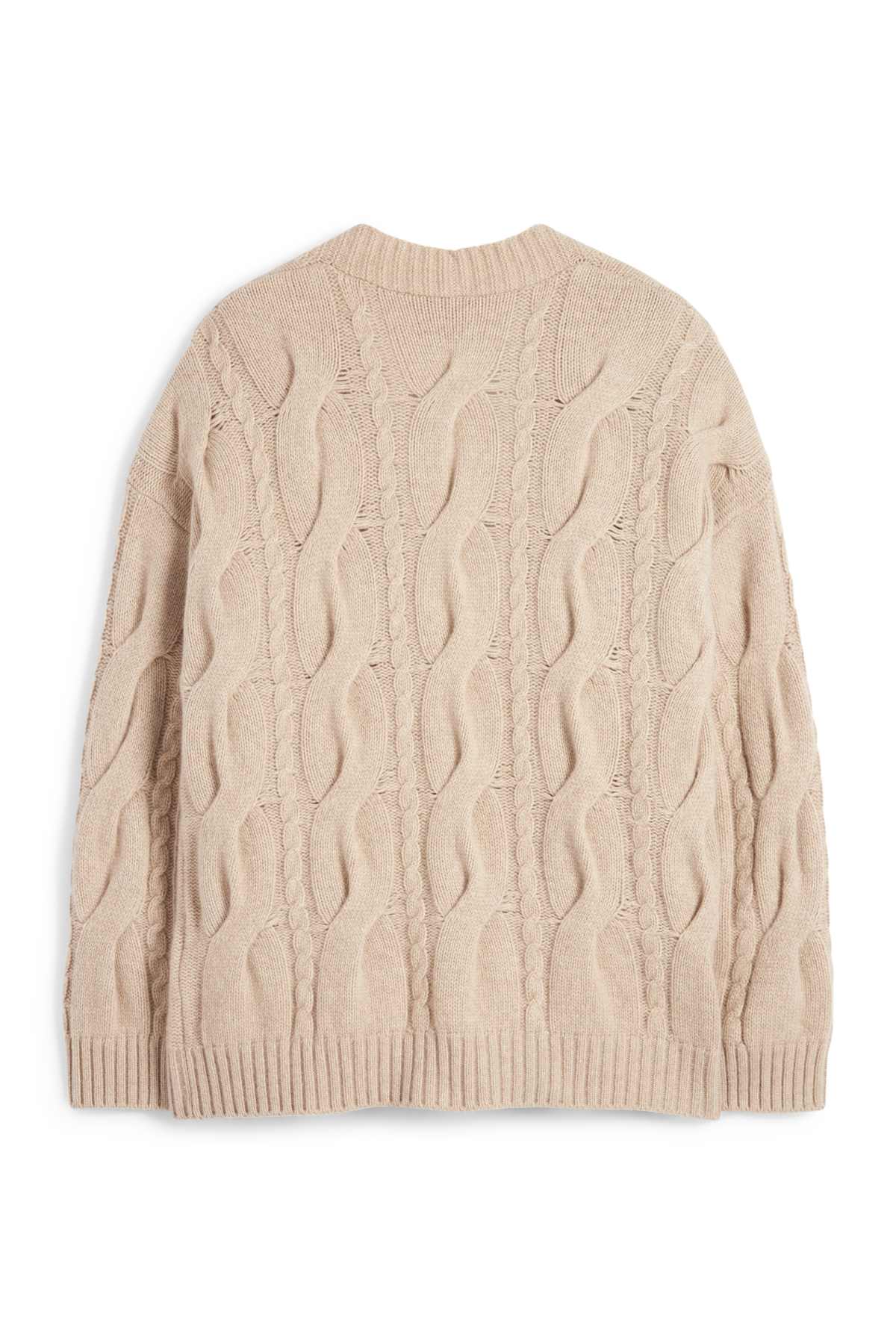 Cashmere cardigan - cable knit pattern - beige