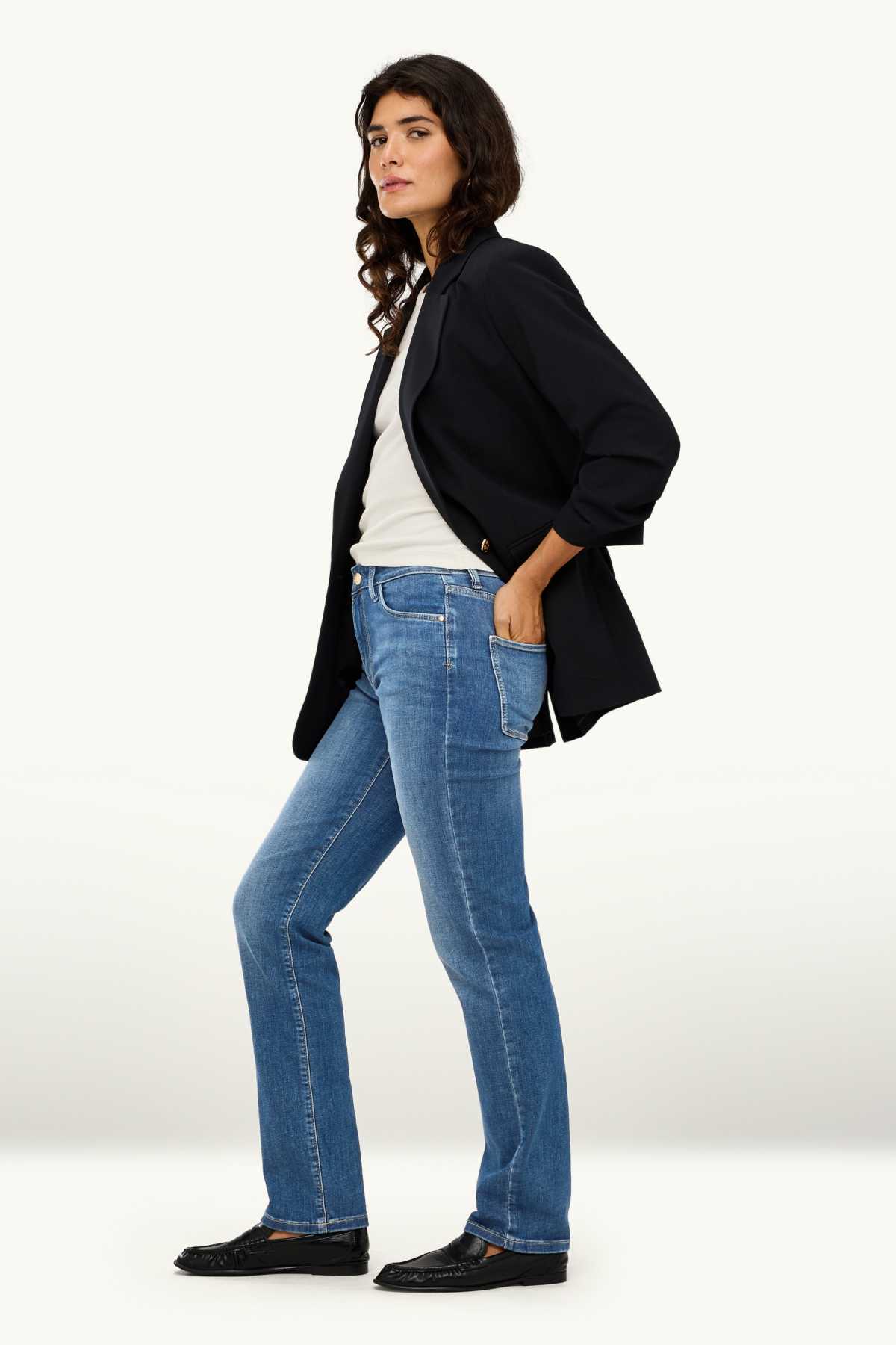 Straight jeans - mid-rise waist - LYCRA® - blue denim