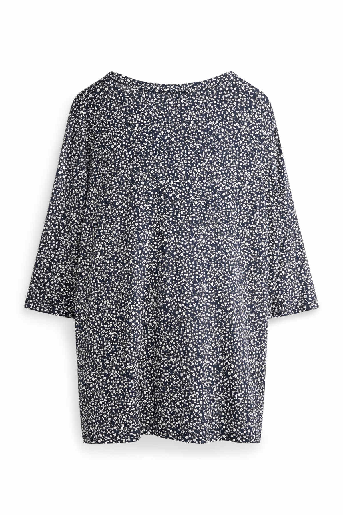 V-neck T-shirt - floral - dark blue / white