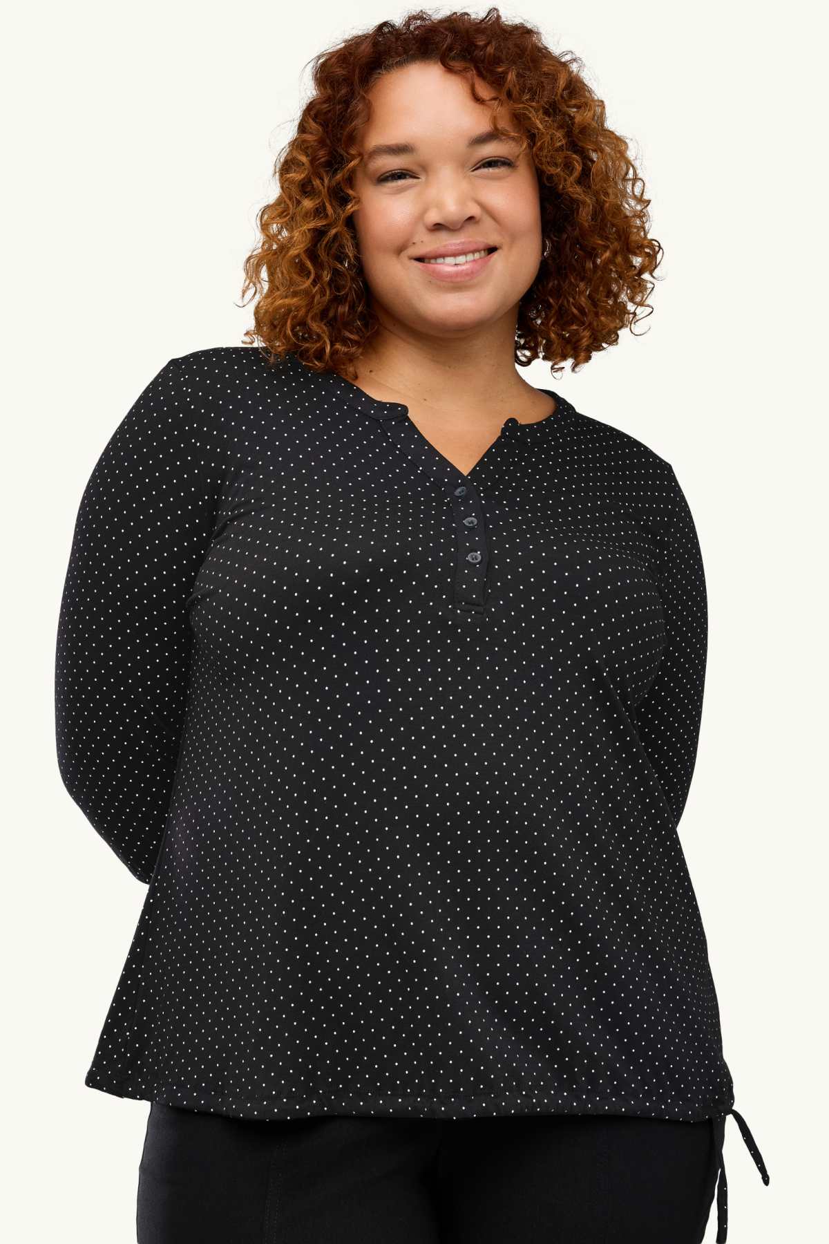 Long sleeve top - polka dot - black / white