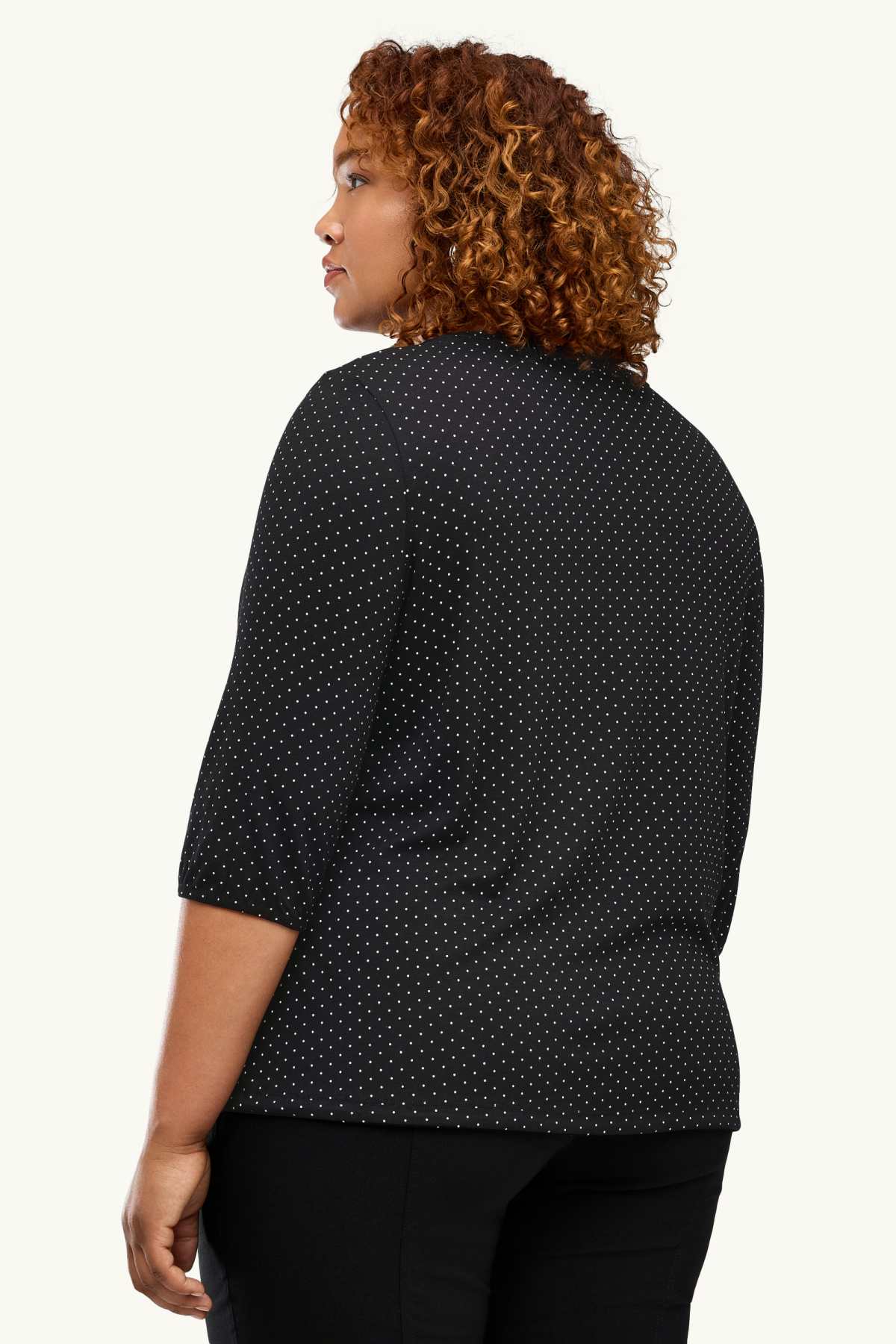 Long sleeve top - polka dot - black / white