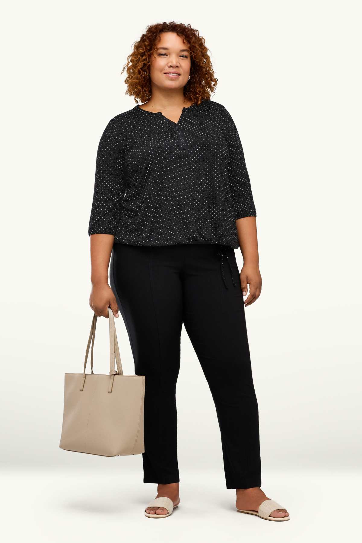 Long sleeve top - polka dot - black / white