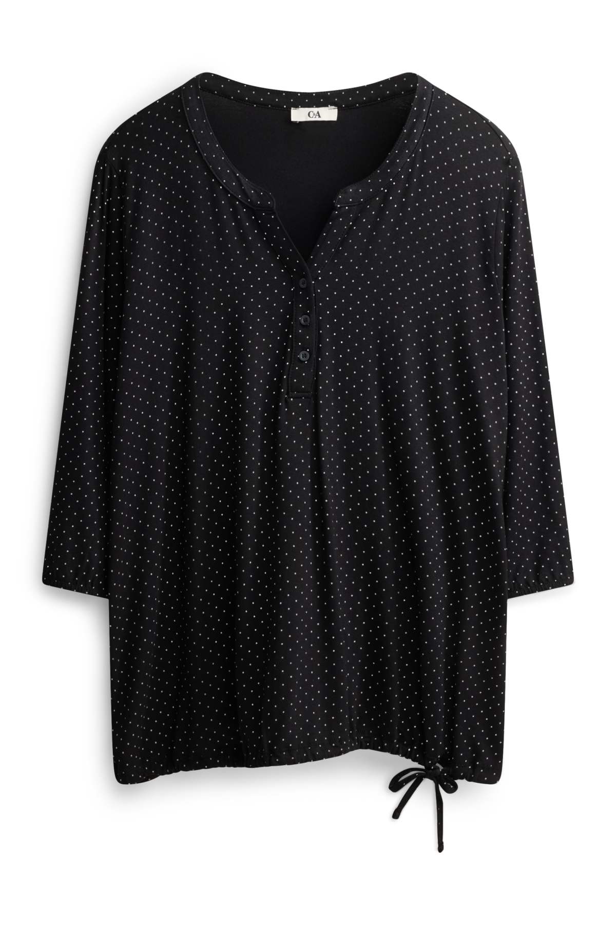 Long sleeve top - polka dot - black / white