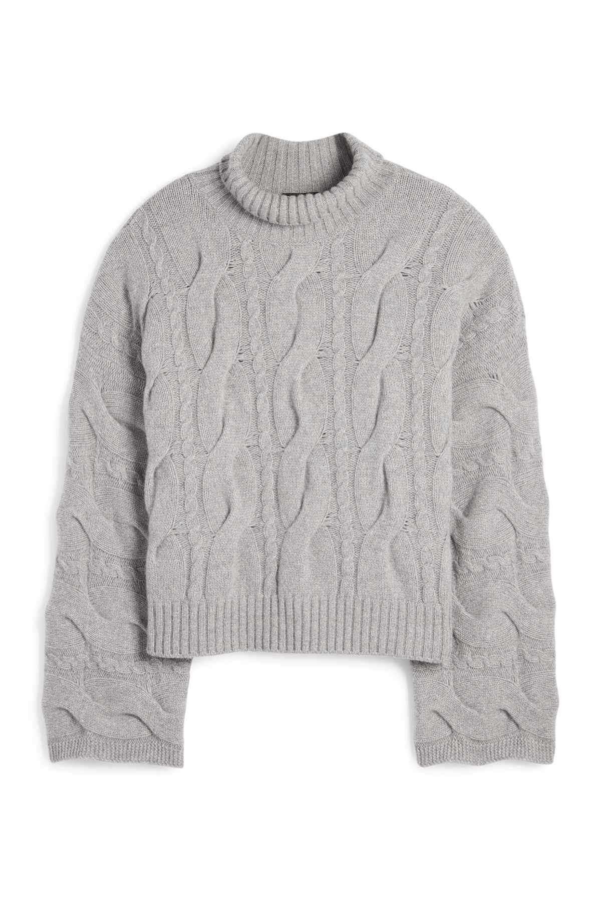 Cashmere turtleneck jumper - cable knit pattern - gray