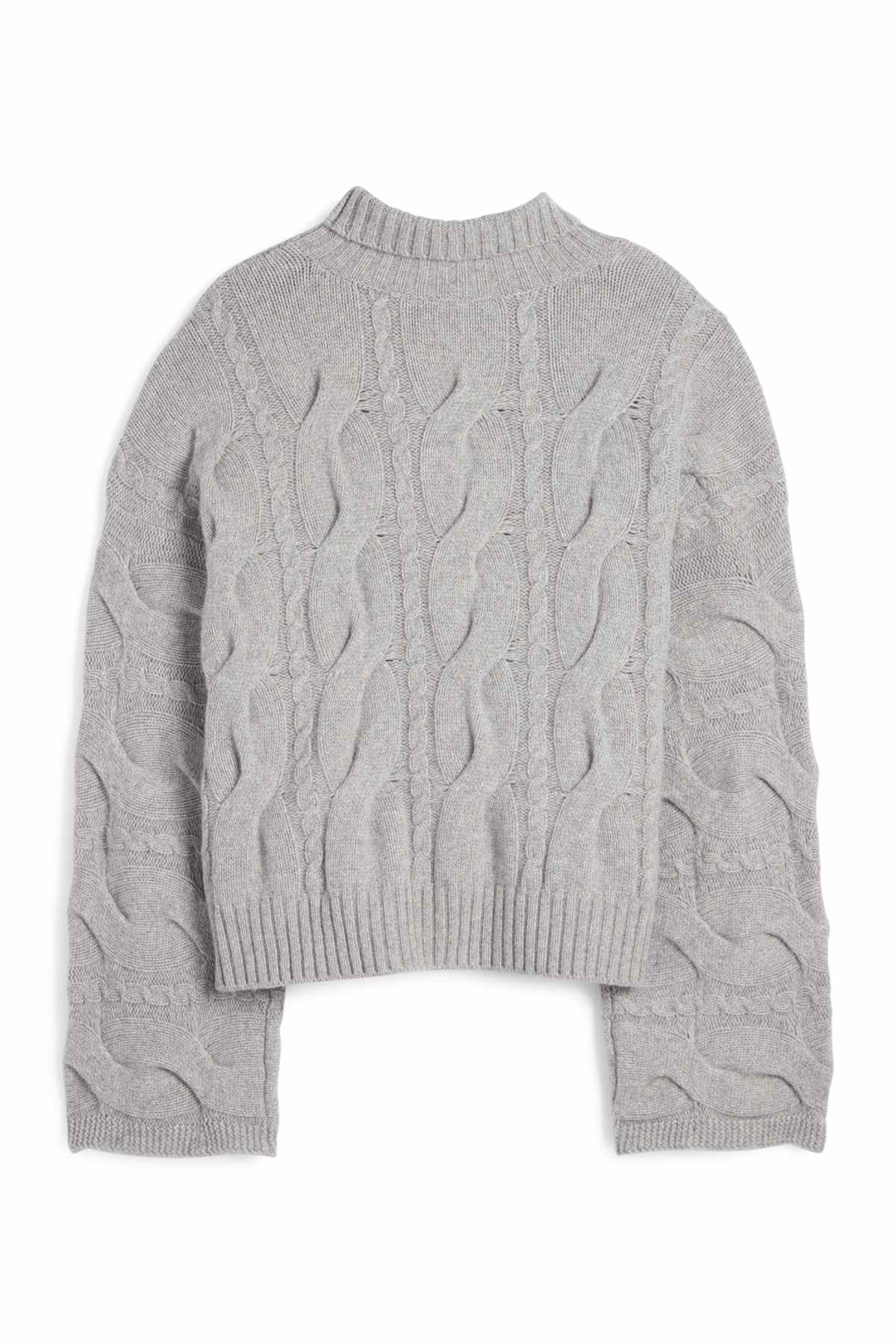 Cashmere turtleneck jumper - cable knit pattern - gray