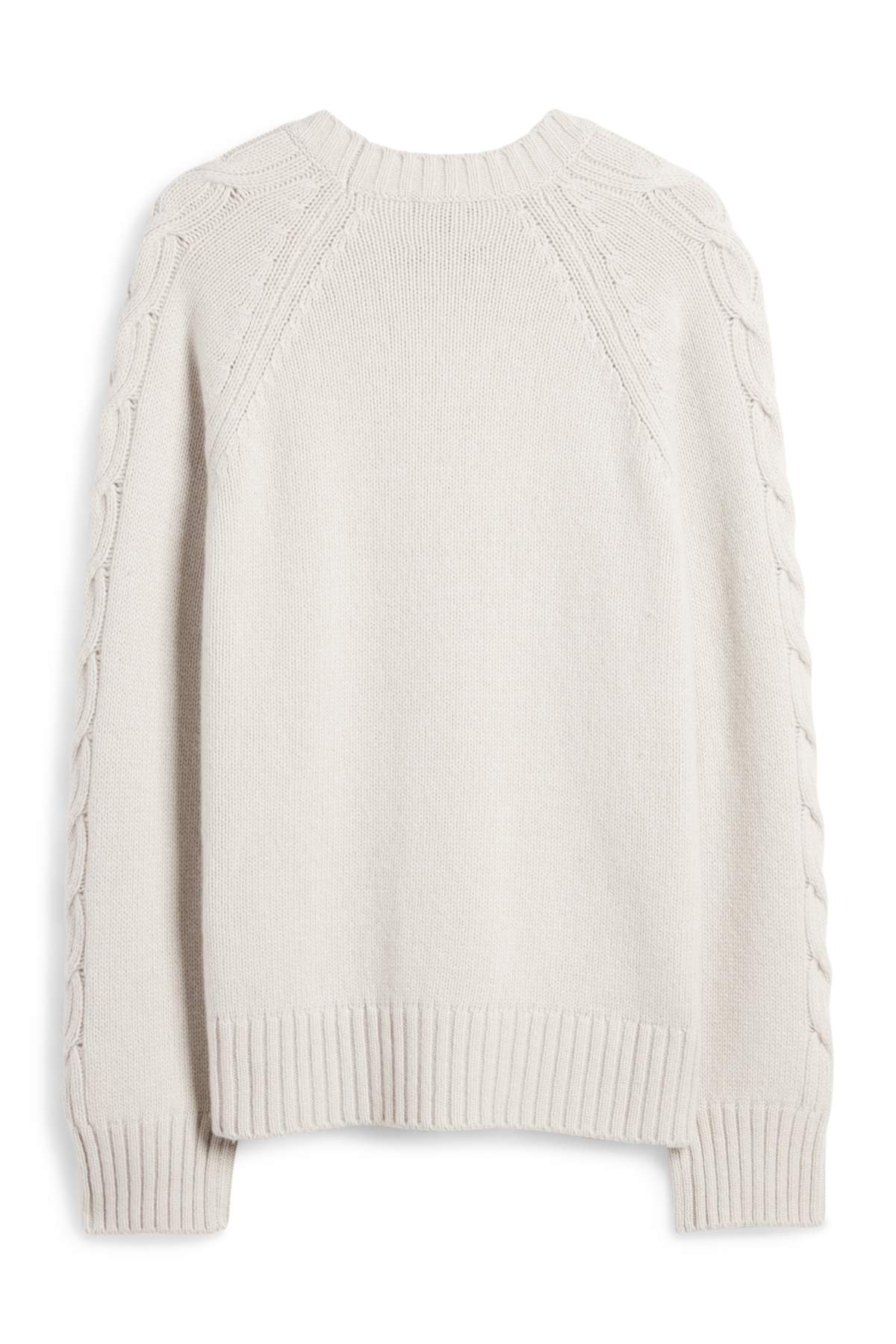 Cashmere jumper - cable knit pattern - light gray