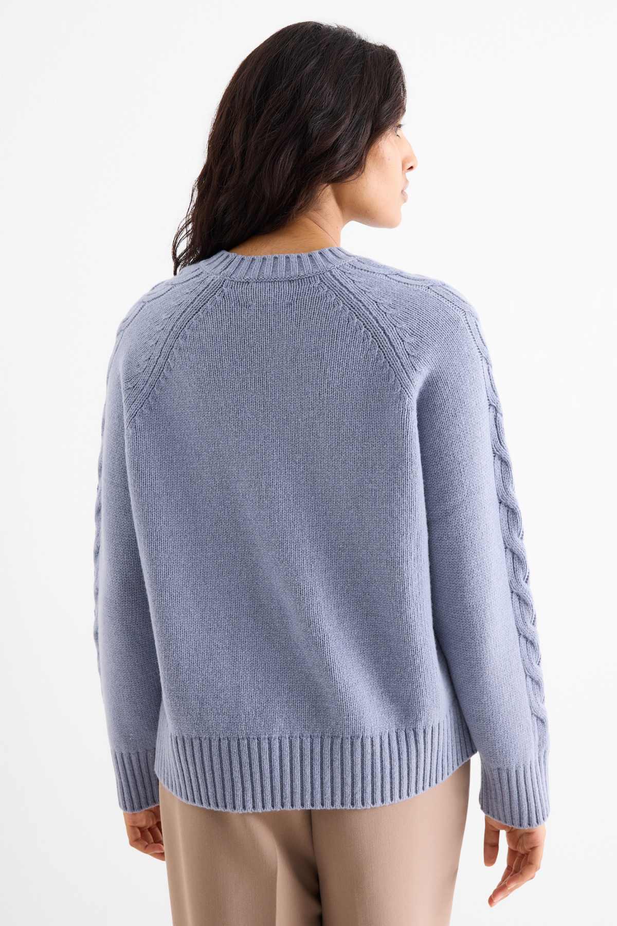 Cashmere jumper - cable knit pattern - blue