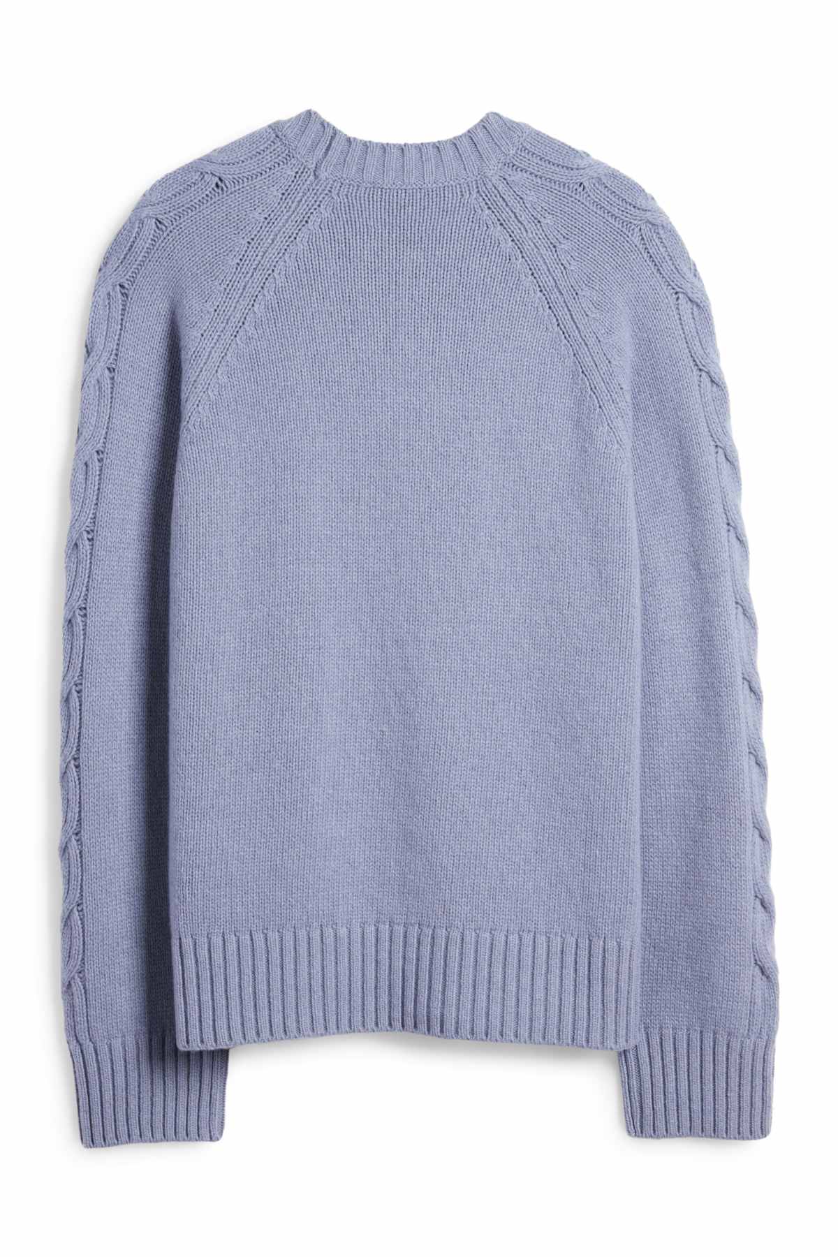Cashmere jumper - cable knit pattern - blue