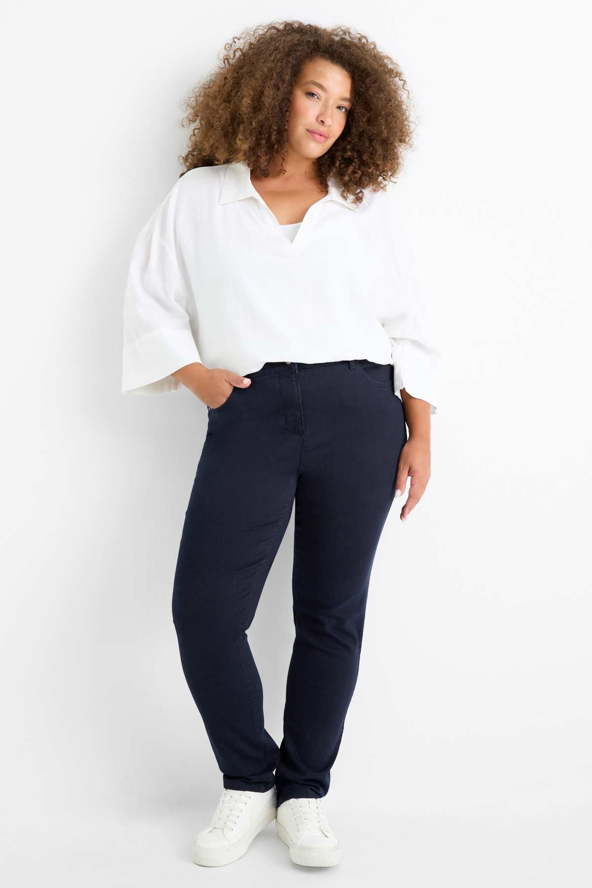 Slim jeans - mid-rise waist - dark blue