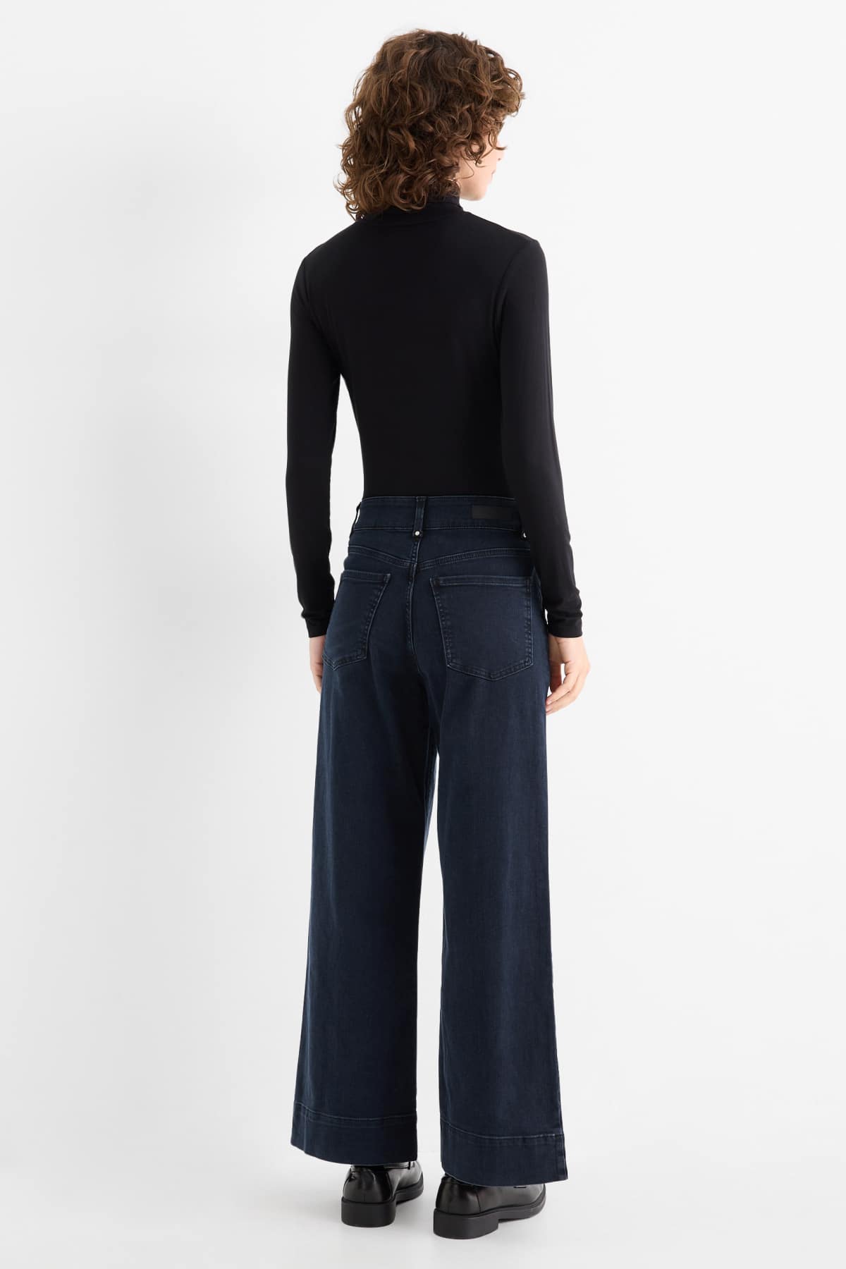 Wide leg jeans - high waist - denim-dark blue