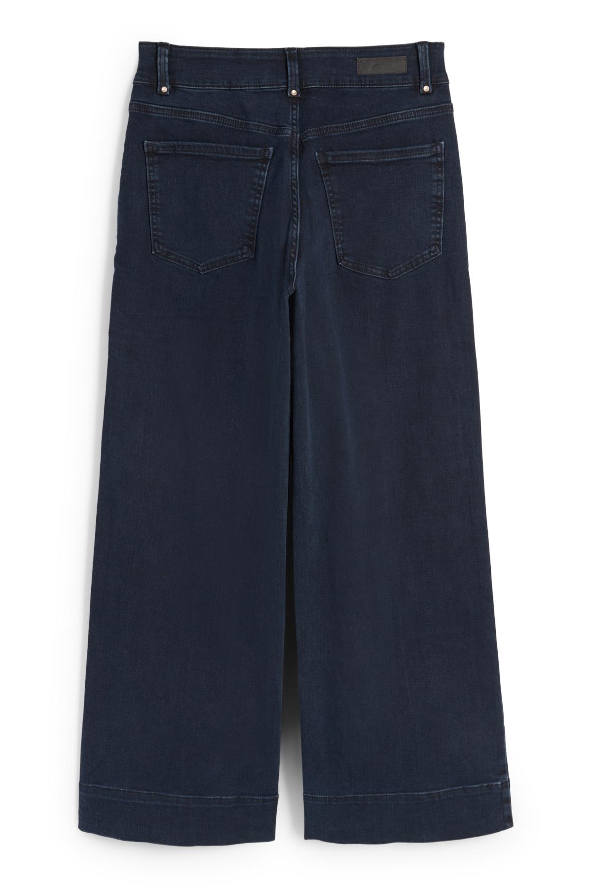 Wide leg jeans - high waist - denim-dark blue