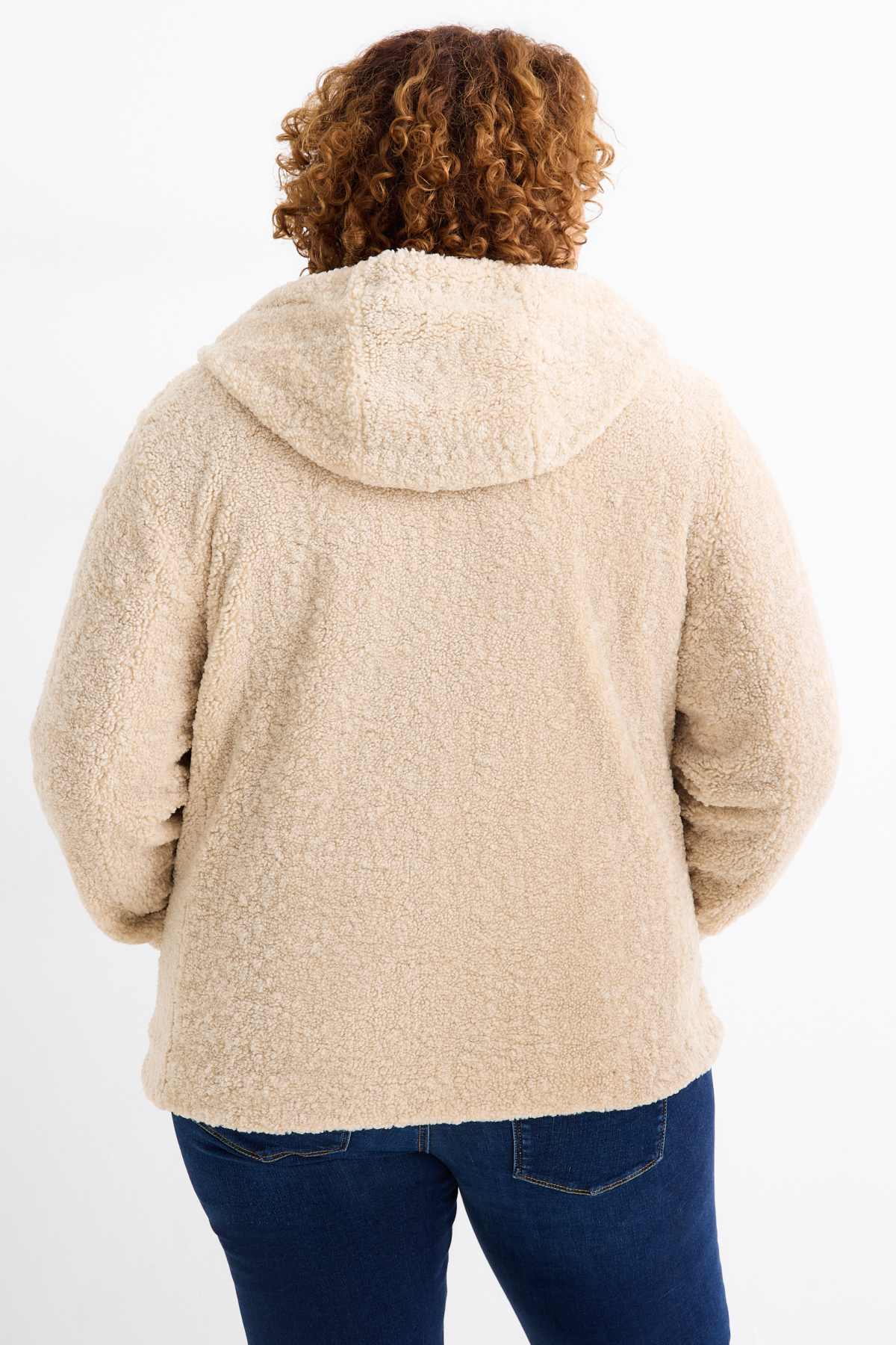 Faux fur jacket with hood - beige