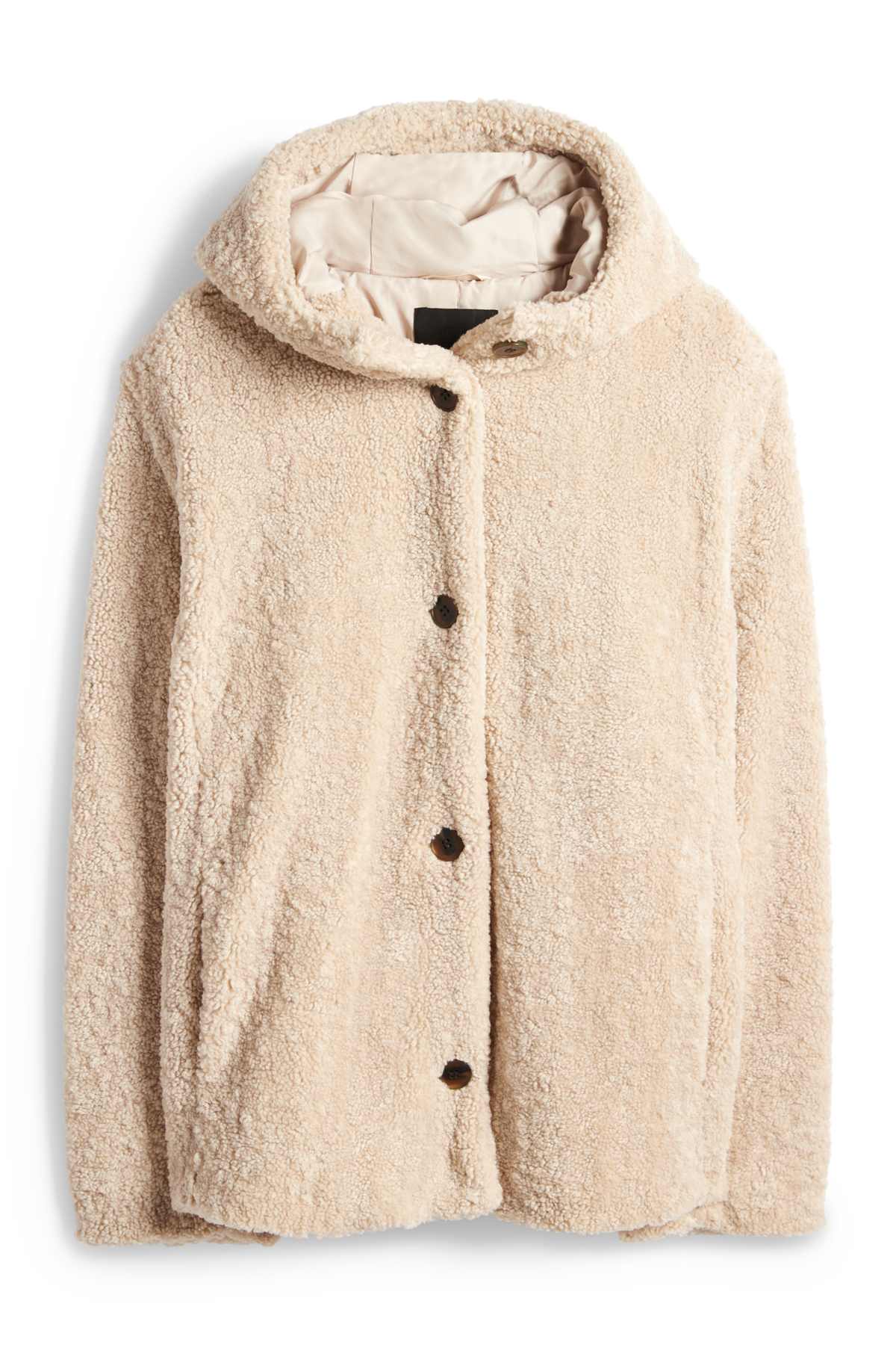 Faux fur jacket with hood - beige