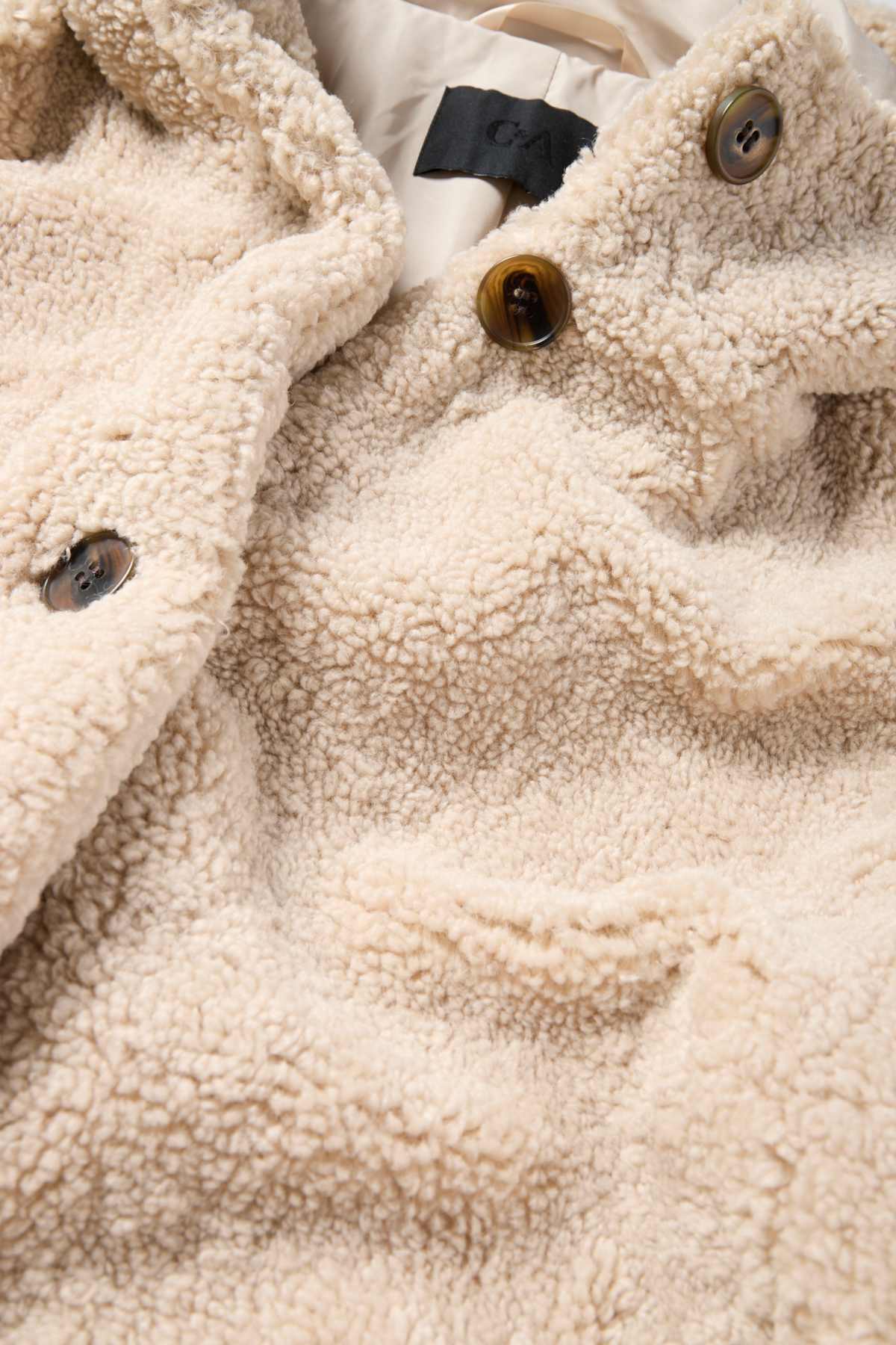 Faux fur jacket with hood - beige