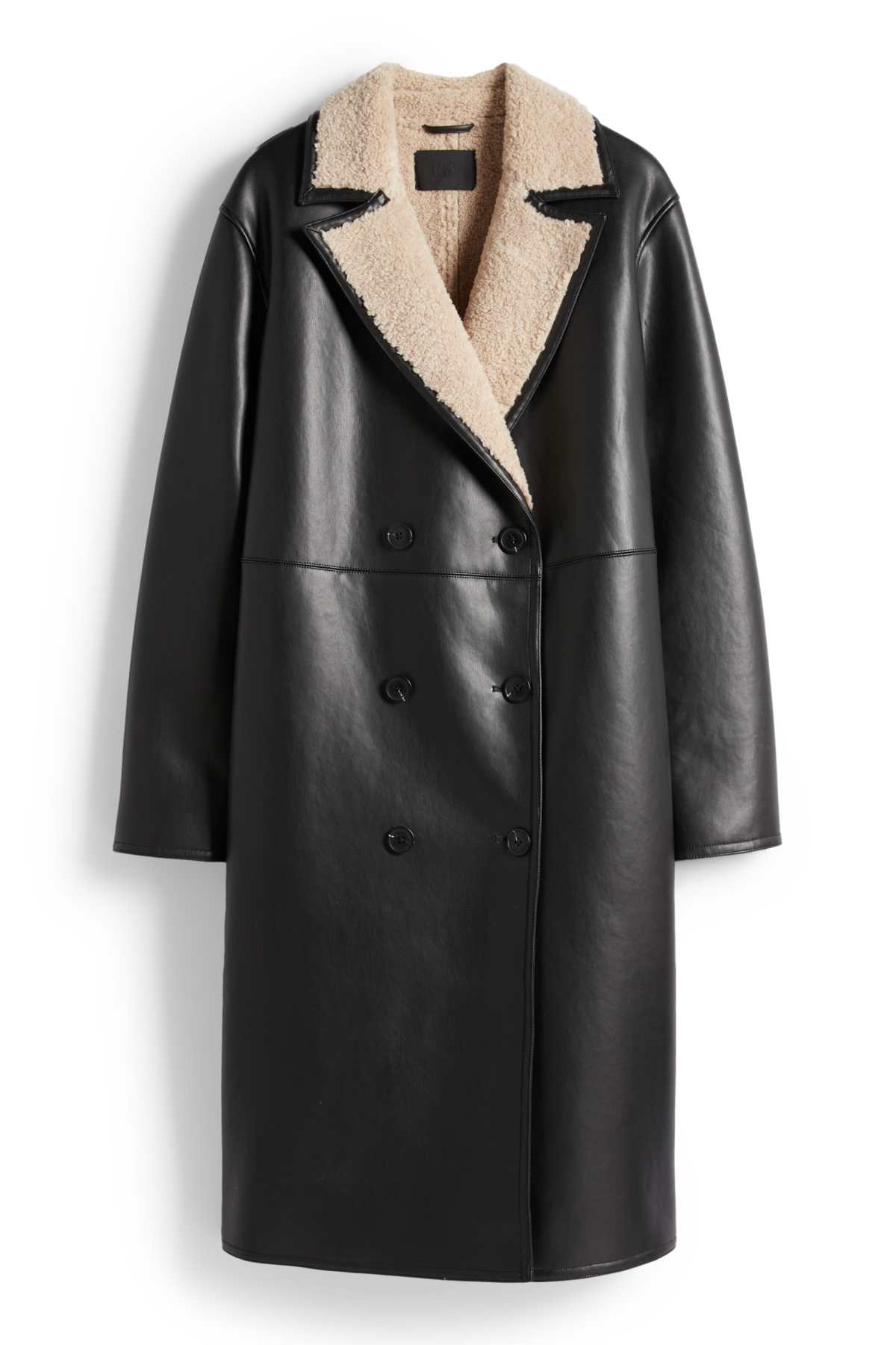 Faux shearling coat - faux leather - black