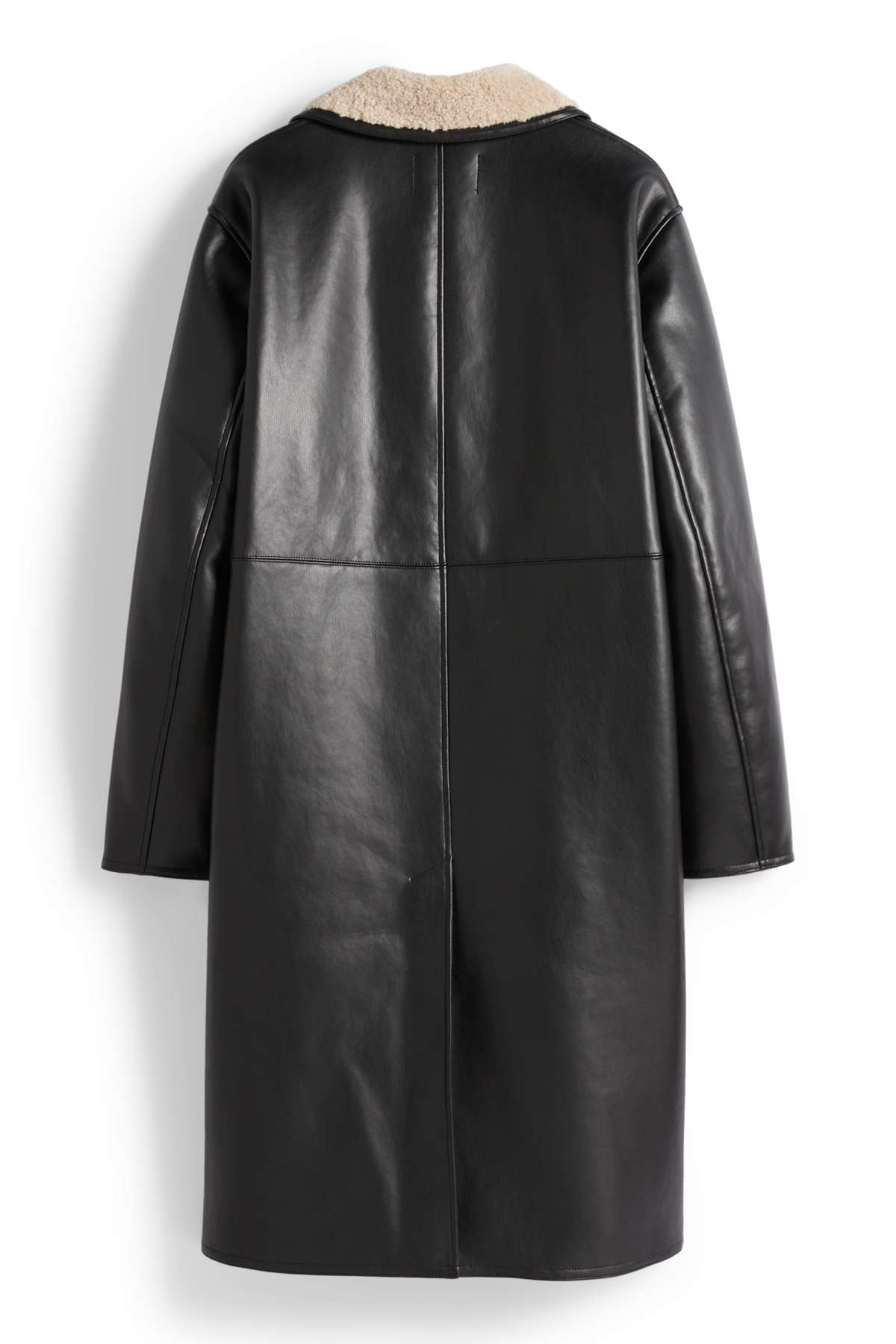 Faux shearling coat - faux leather - black