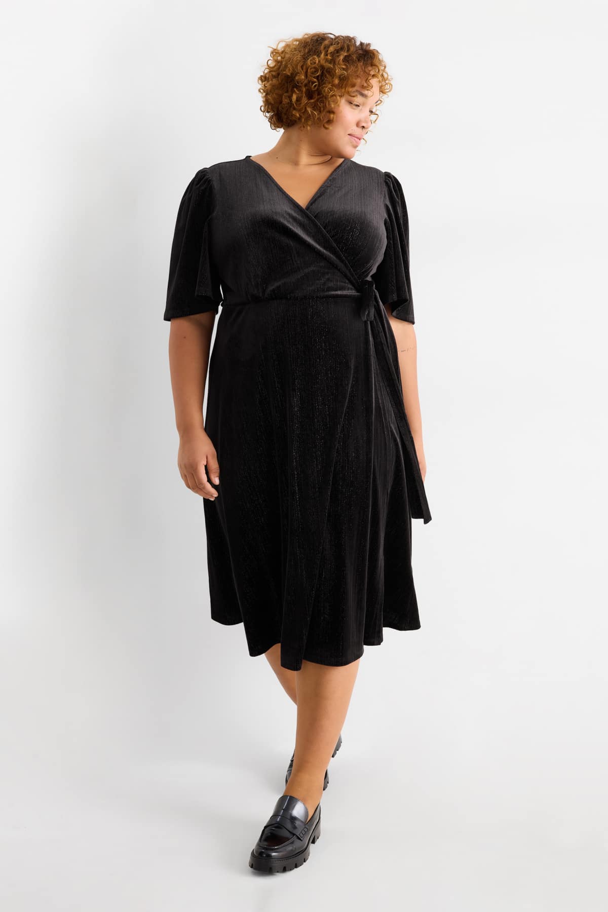 Velvet wrap dress - straight fit - black