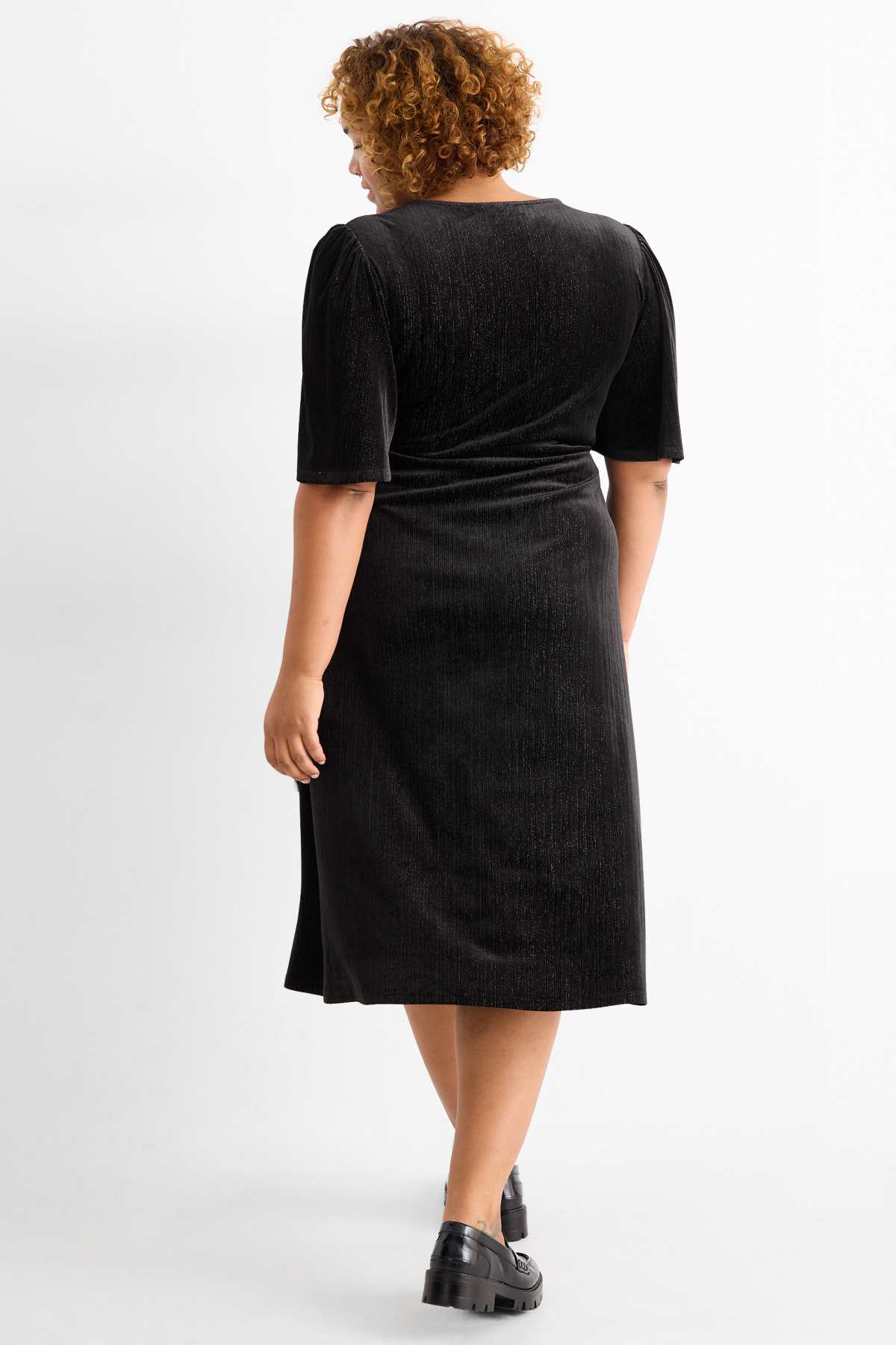 Velvet wrap dress - straight fit - black