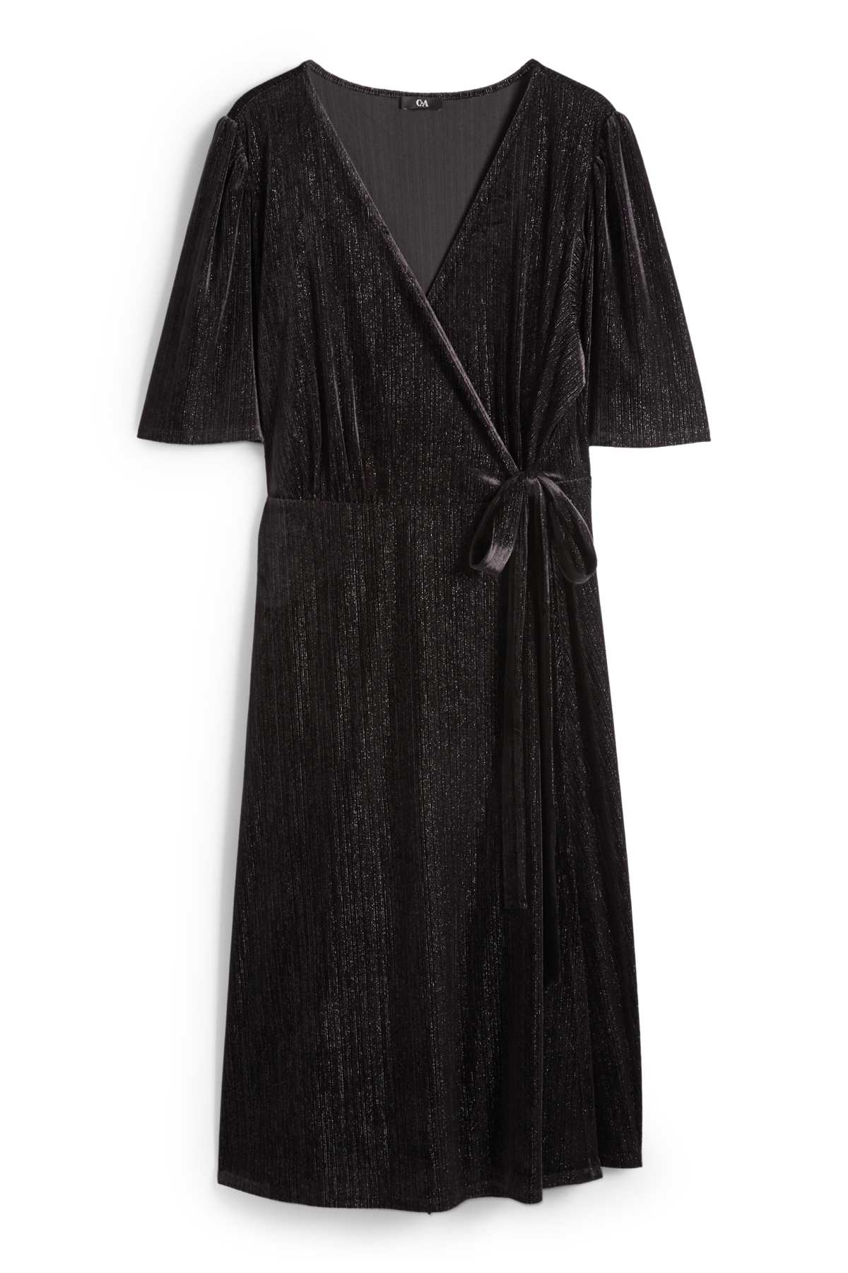 Velvet wrap dress - straight fit - black