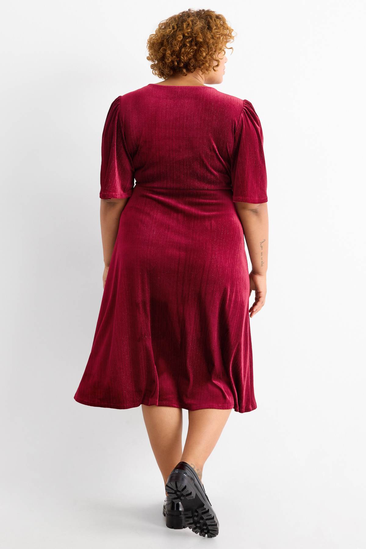 Velvet wrap dress - straight fit - dark red